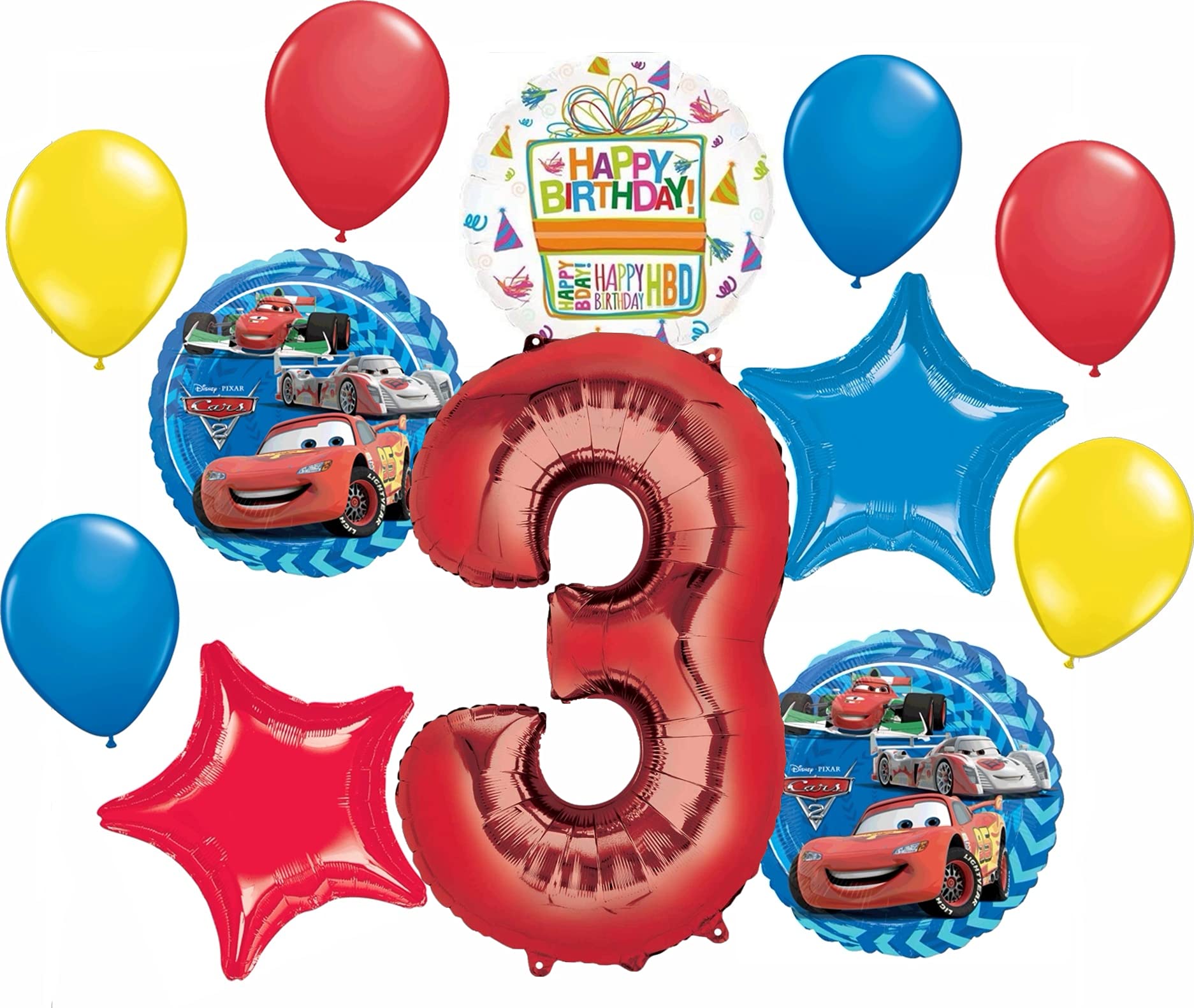 Lightning McQueen 3rd Birthday Party Decorations - 12-Piece Balloon Bouquet Set for Cars Themed Parties, Baby Showers & Kids Room Decor