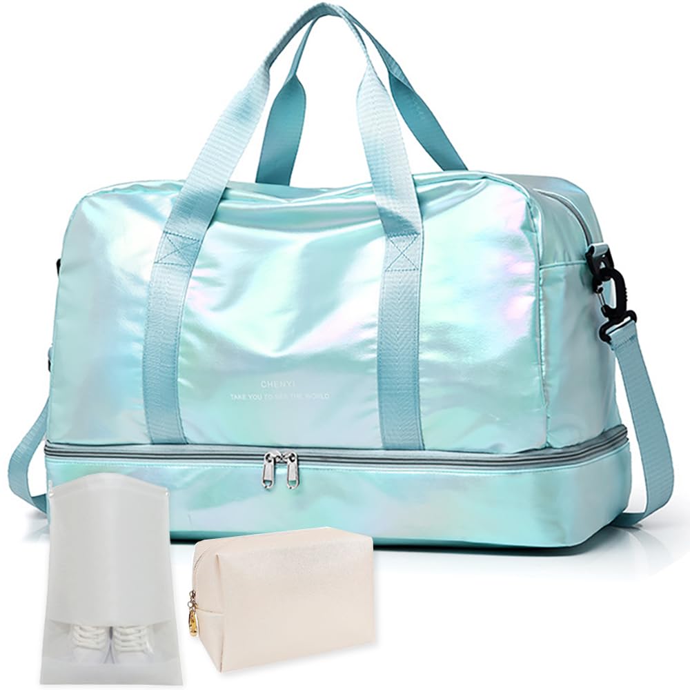 **Women's Gym Bag - Sports Travel Duffel with Toiletry & Shoe Compartment - Waterproof Wet Pocket for Yoga, Dance, Workout, Swim & Overnight Trips - Perfect for Women & Girls (Green)**    *(Use Case: Ideal for gym workouts, yoga classes, dance practice, swimming, travel, weekend getaways, and hospital visits.)*
