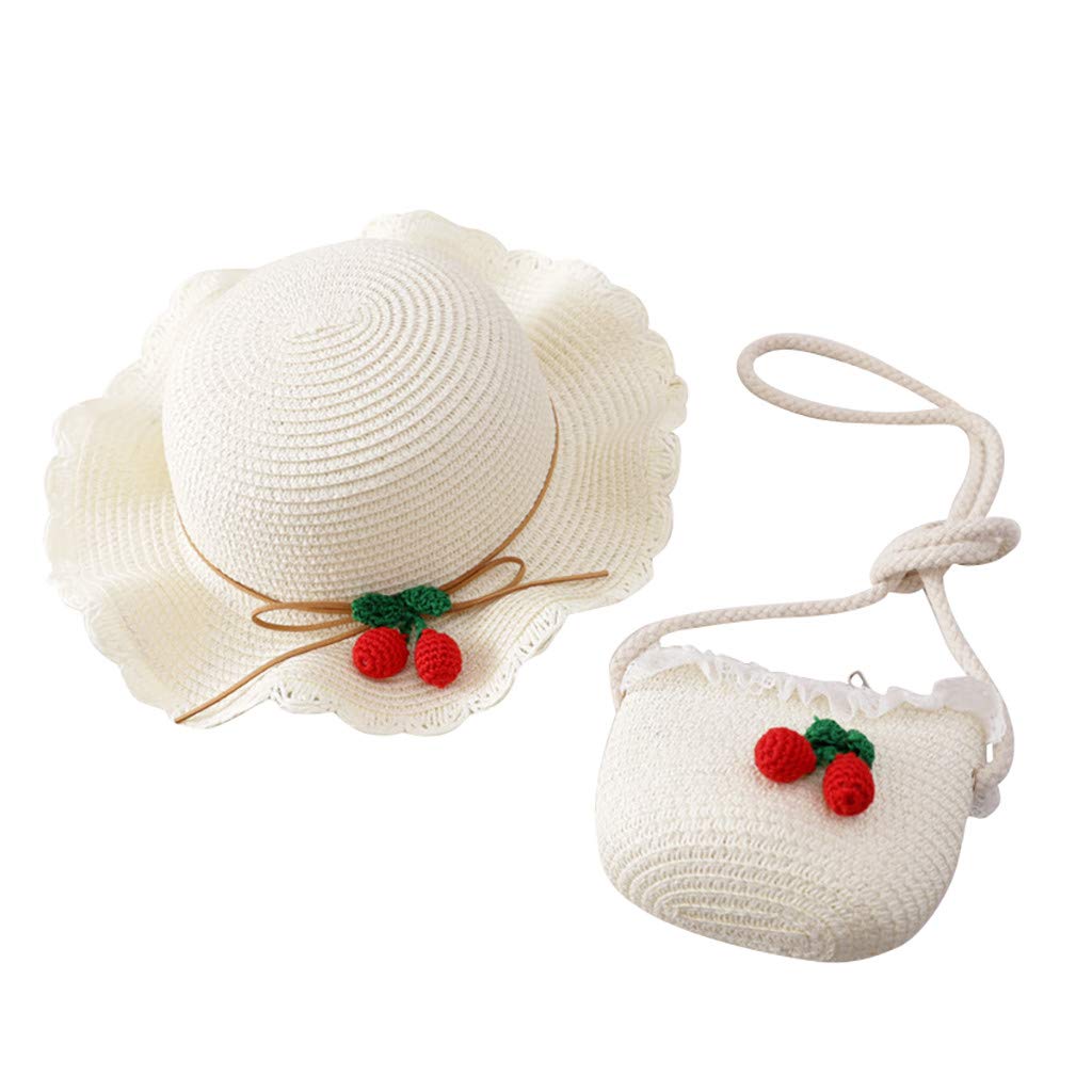 Adorable Kids Sun Protection Set with Straw Hat & Bag - Floral Bucket Hat for Baby Boys 0-3 Months & Girls Age 2-8 - Perfect for Beach Vacations, Outdoor Play & Summer Adventures