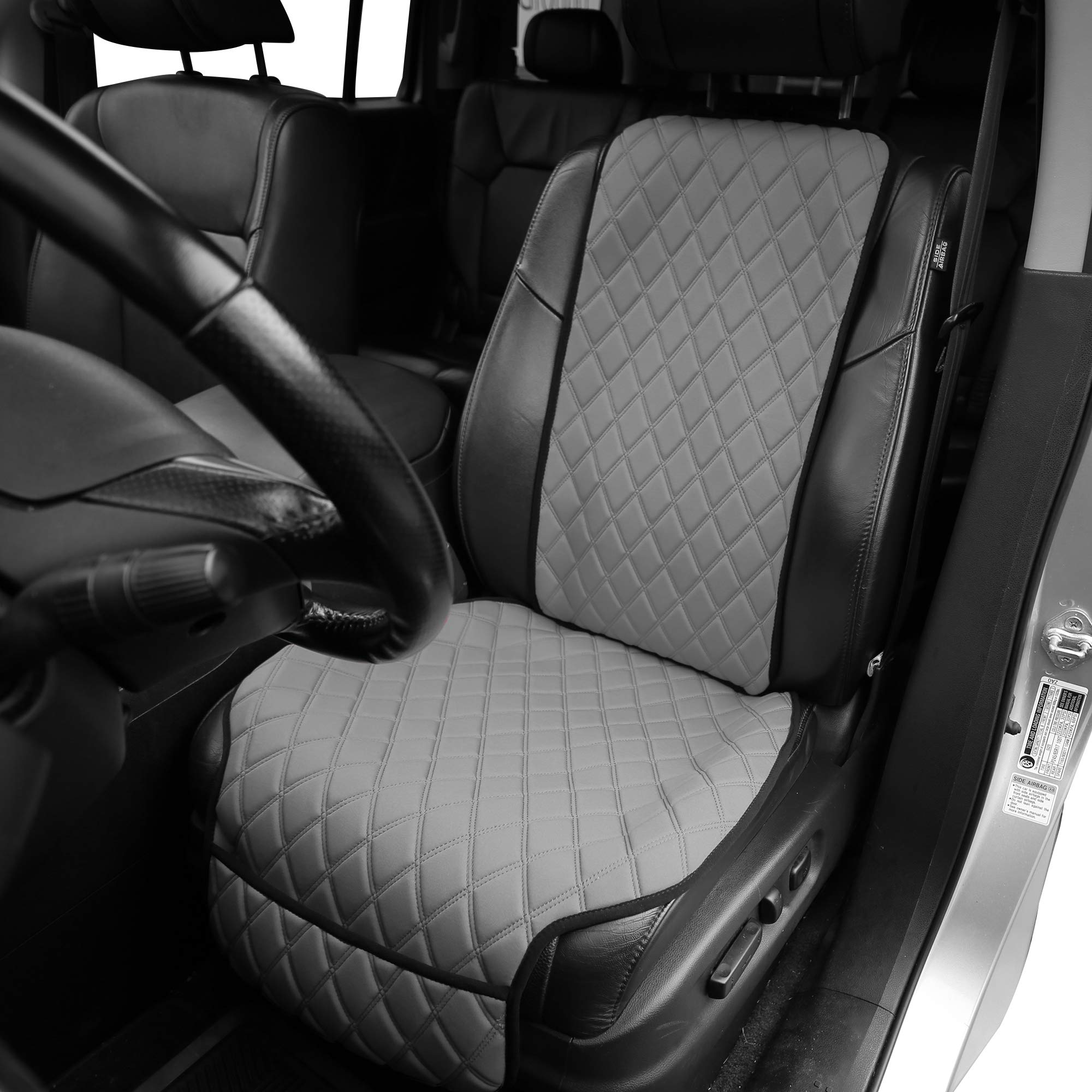 Premium Universal Car Front Seat Protectors - Airbag Compatible Neo Supreme Luxury Diamond Design Seat Covers (Gray, Single) - Protect Leather Seats from Wear & Spills for SUVs, Sedans & Trucks
