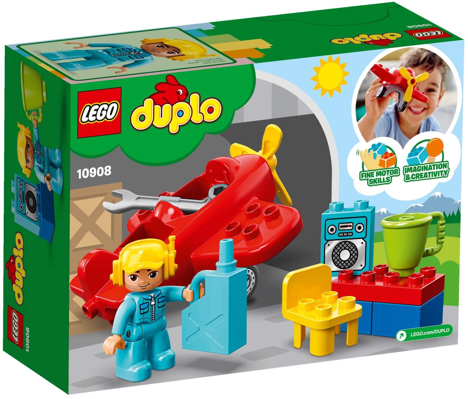 LEGO 10908 Duplo Town Airplane Building Toy for Kids Ages 3+ with Pilot Mini Figure & Accessories – Perfect for Pretend Play, Early Learning & Creative Development
