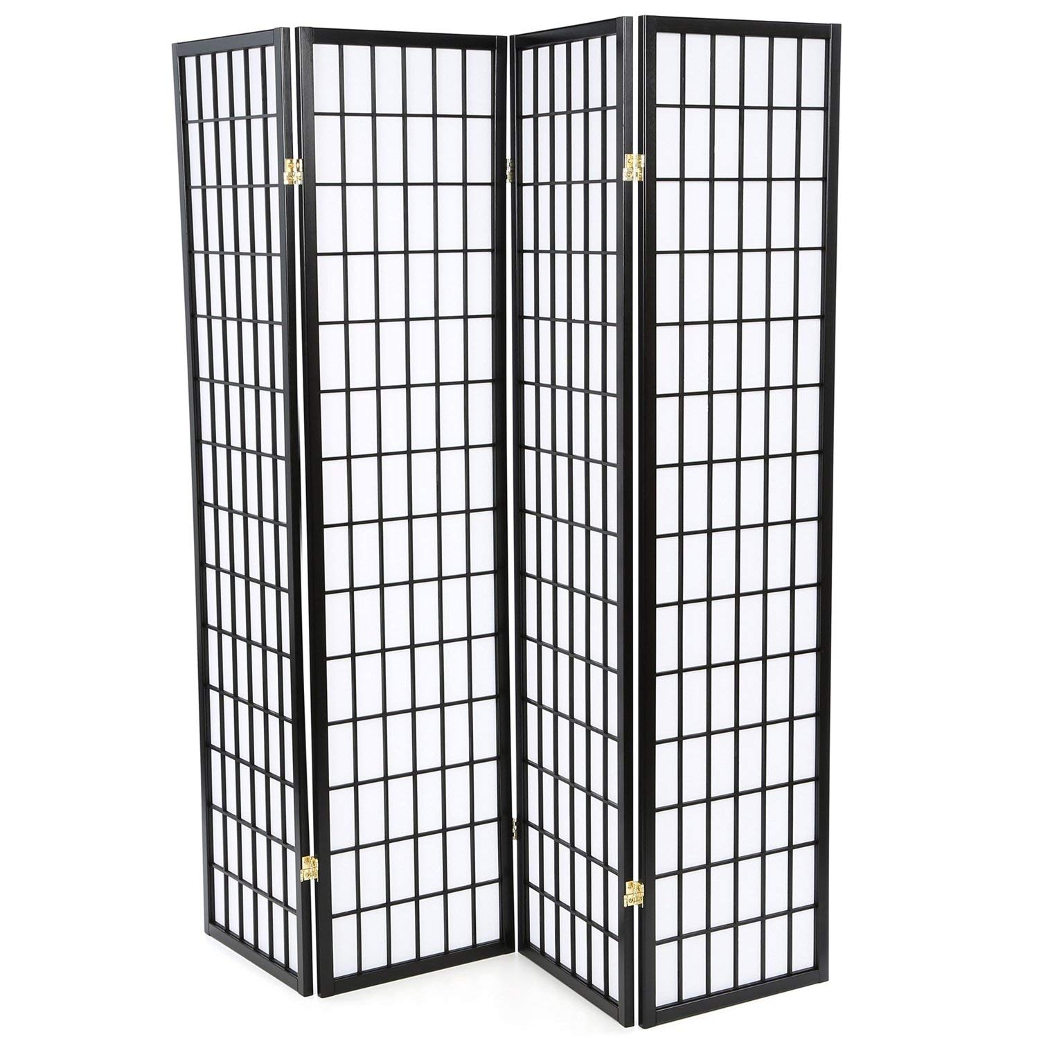 Black 4-Panel Asian Shoji Room Divider Screen - Handmade Bamboo & Rice Paper Folding Partition for Home, Office & Meditation Spaces