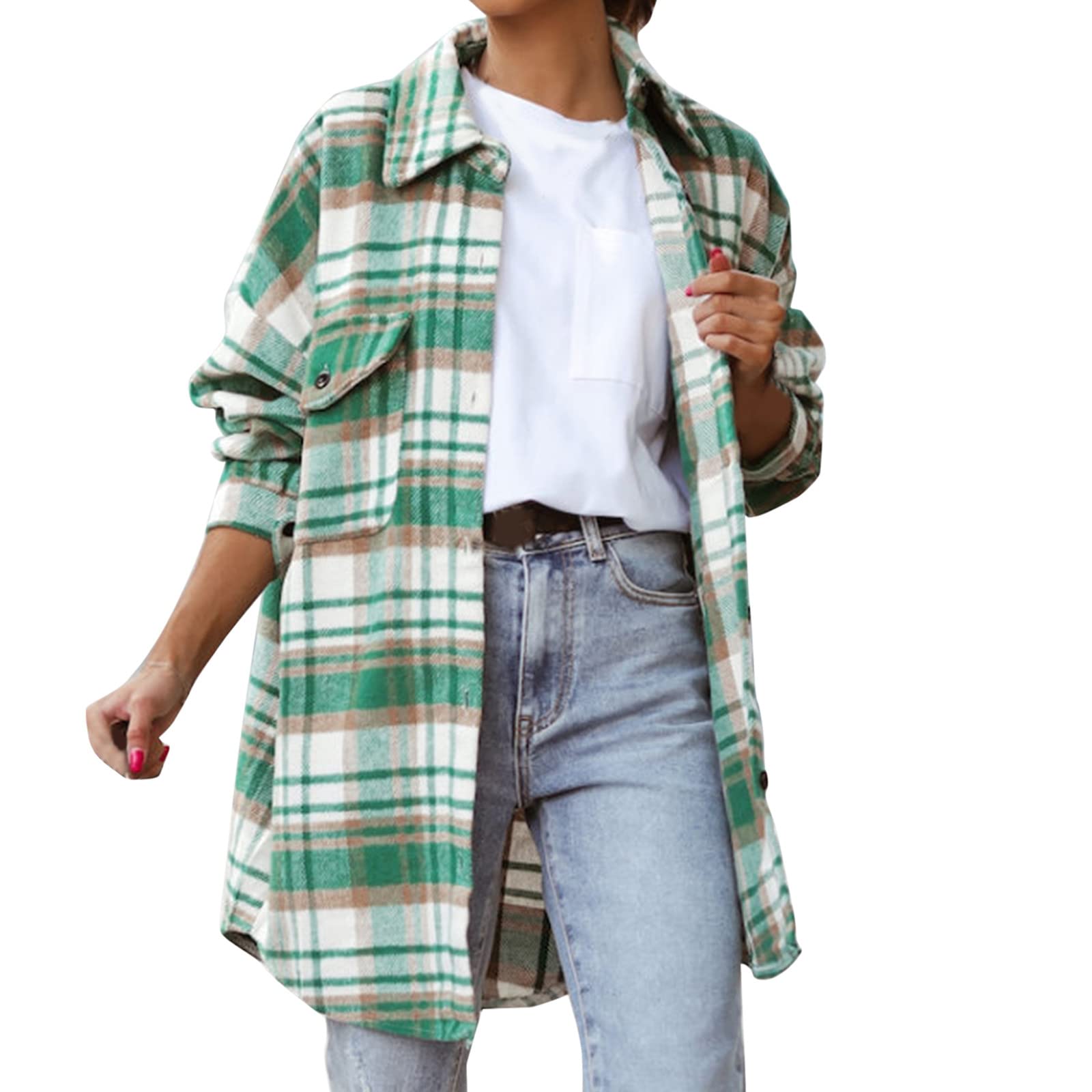 Women's Lightweight Flannel Plaid Shirt Jacket - Long Sleeve Raglan T-Shirt Style for Southern Girls | Casual Wear, Layering & Outdoor Activities
