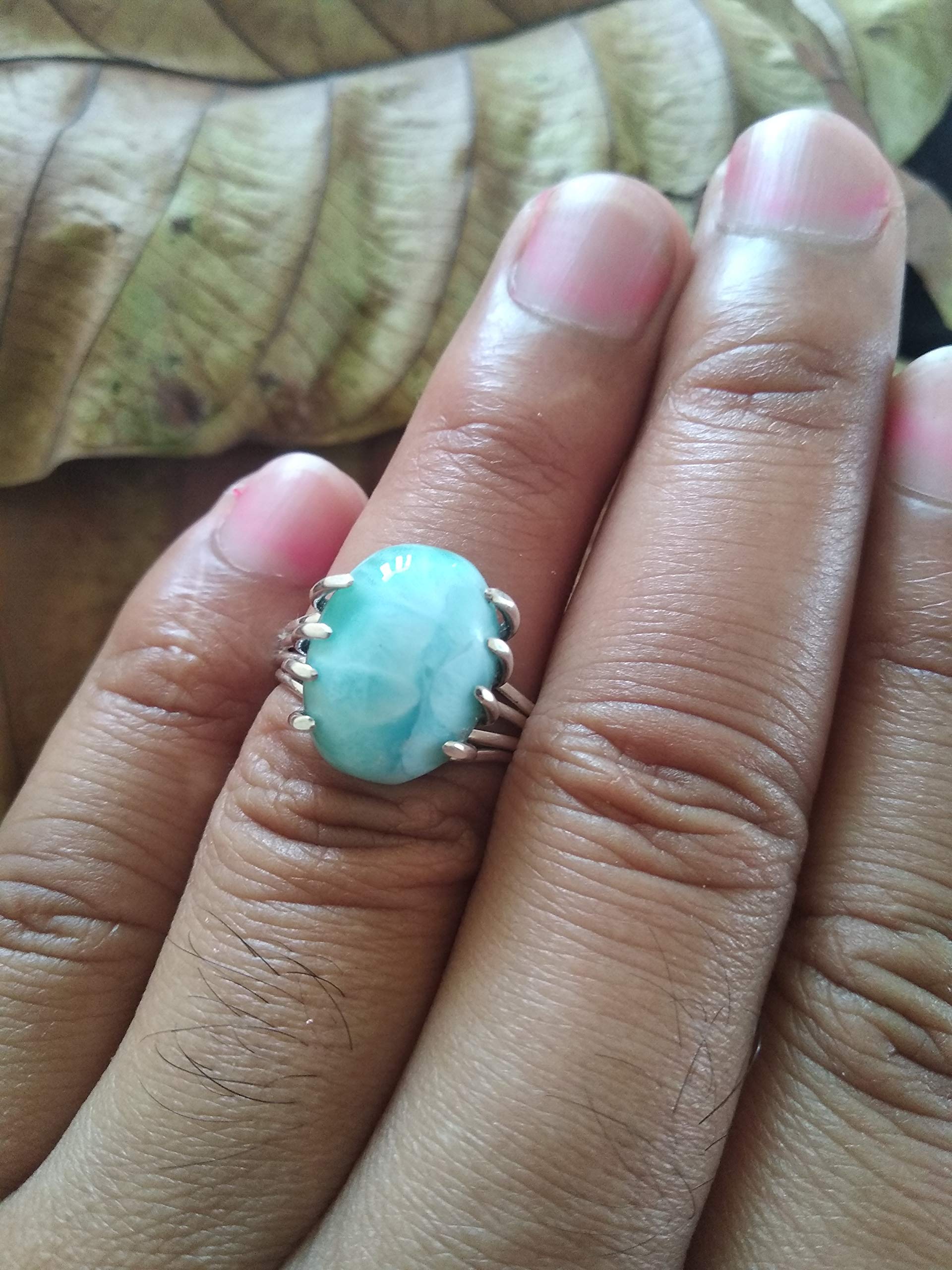 Handmade Sterling Silver Larimar Ring – Natural Blue Larimar Stone Jewelry for Women, Boho Healing Crystal Ring, Dominican Gemstone Bridal Ring | Perfect for Spiritual Healing, Meditation, Wedding & Boho Fashion