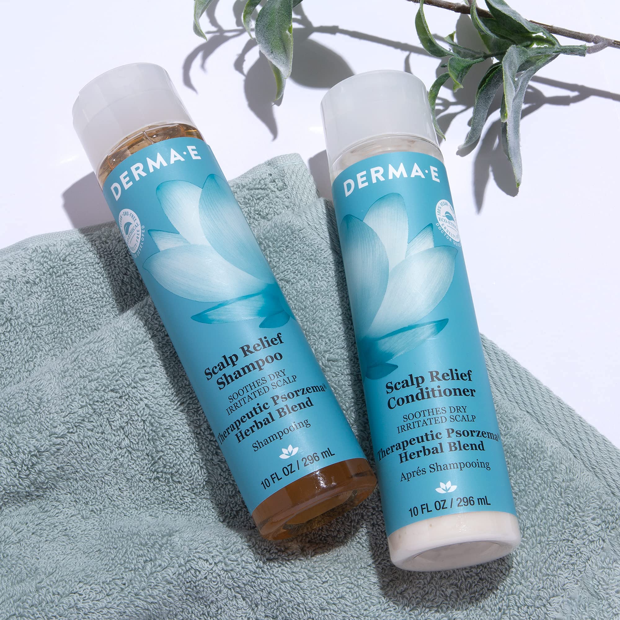 DERMA E Psorzema Herbal Blend Shampoo & Conditioner Set (8oz Each) - Soothes Irritated, Itchy Scalp & Relieves Dandruff - Ideal for Sensitive Scalp Care & Daily Hair Routine