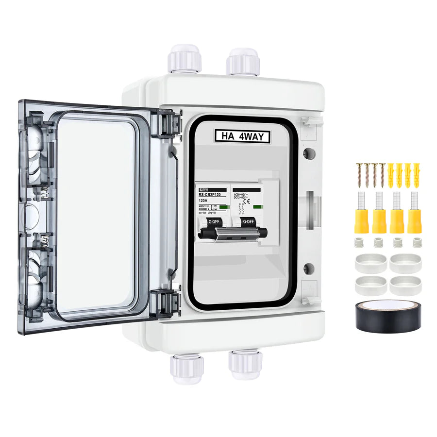 Rich Solar 2 Pole Outdoor Circuit Breaker Box - Solar Isolator Disconnect Switch for Solar Panel Systems - Perfect for RV, Off-Grid & Home Solar Power Installations
