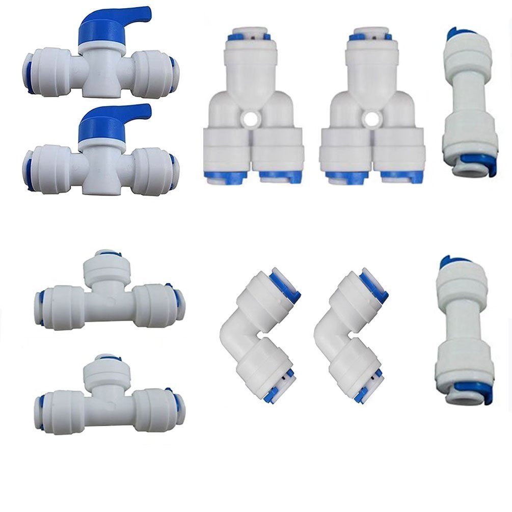 Lemny 1/4 inch OD Quick Connect Push In Water Tube Fitting - 10 Pack with Ball Valve, Y, T, I & L Type Connectors for Hydroponics, Aquariums & Plumbing Systems