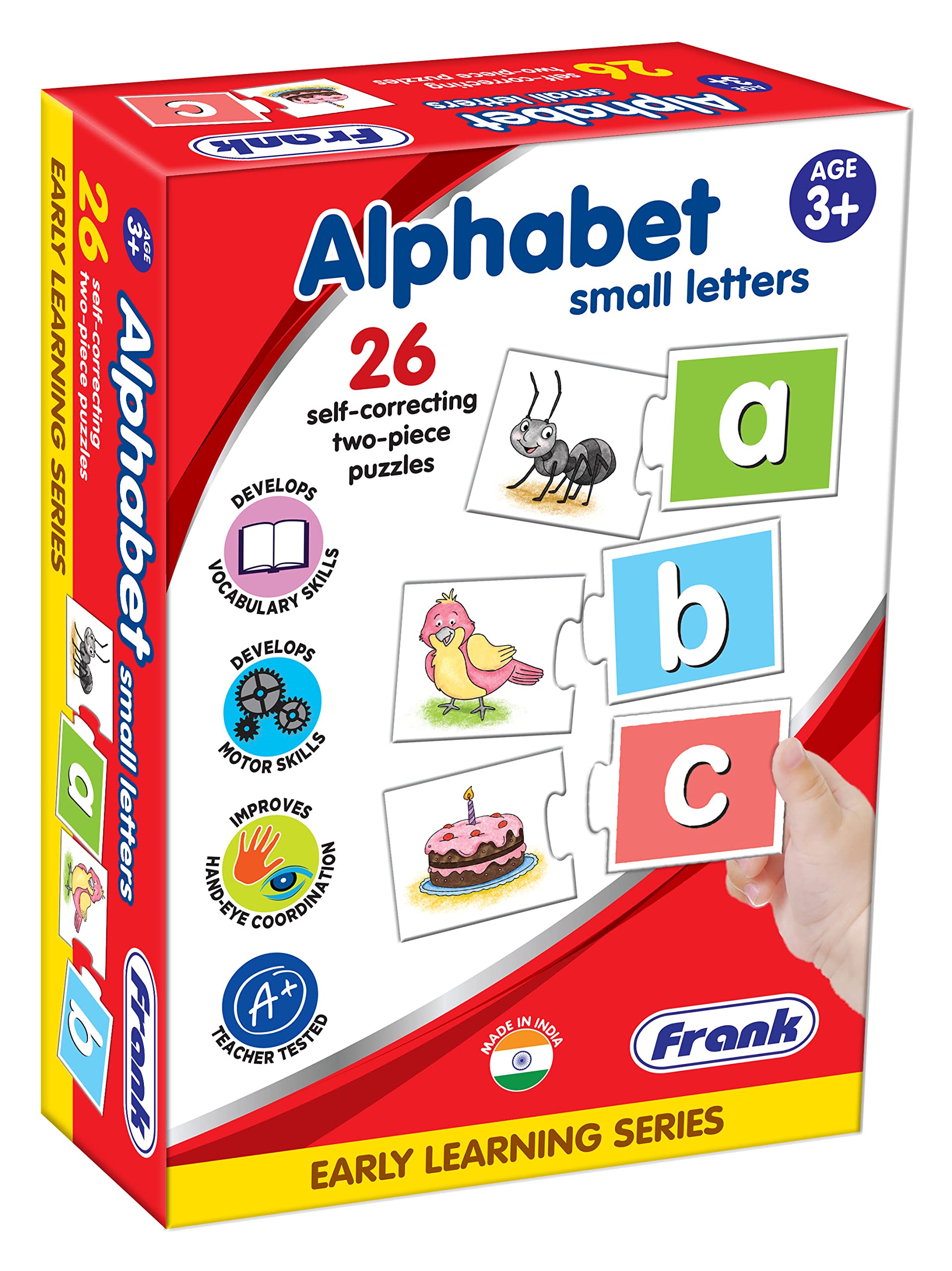 Frank Alphabet Small Letters Jigsaw Puzzles for Kids Ages 3-7 | 26 Self-Correcting 2-Piece Puzzles (52 Pcs) | Fun Educational Learning Toys for Preschool & Kindergarten | Perfect Birthday Gift for Boys & Girls | Classroom & Homeschool ABC Learning Activity