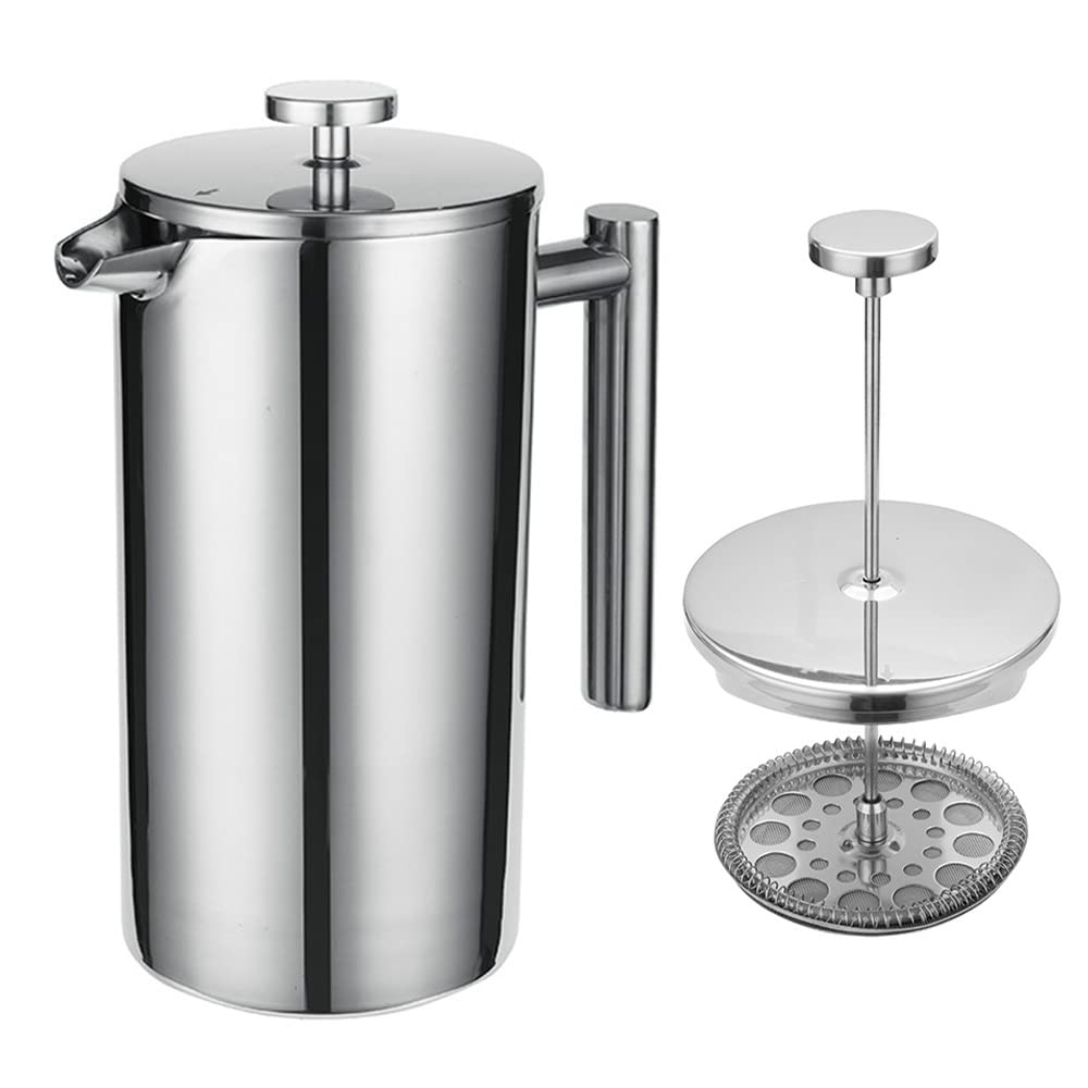 Premium French Press Coffee Maker - 304 Stainless Steel Thermal Coffee & Tea Press with 3 Filters (800ml) - Anti-Scald Handle & Rust-Proof Design - Ideal for Home, Office, Camping & Gifts