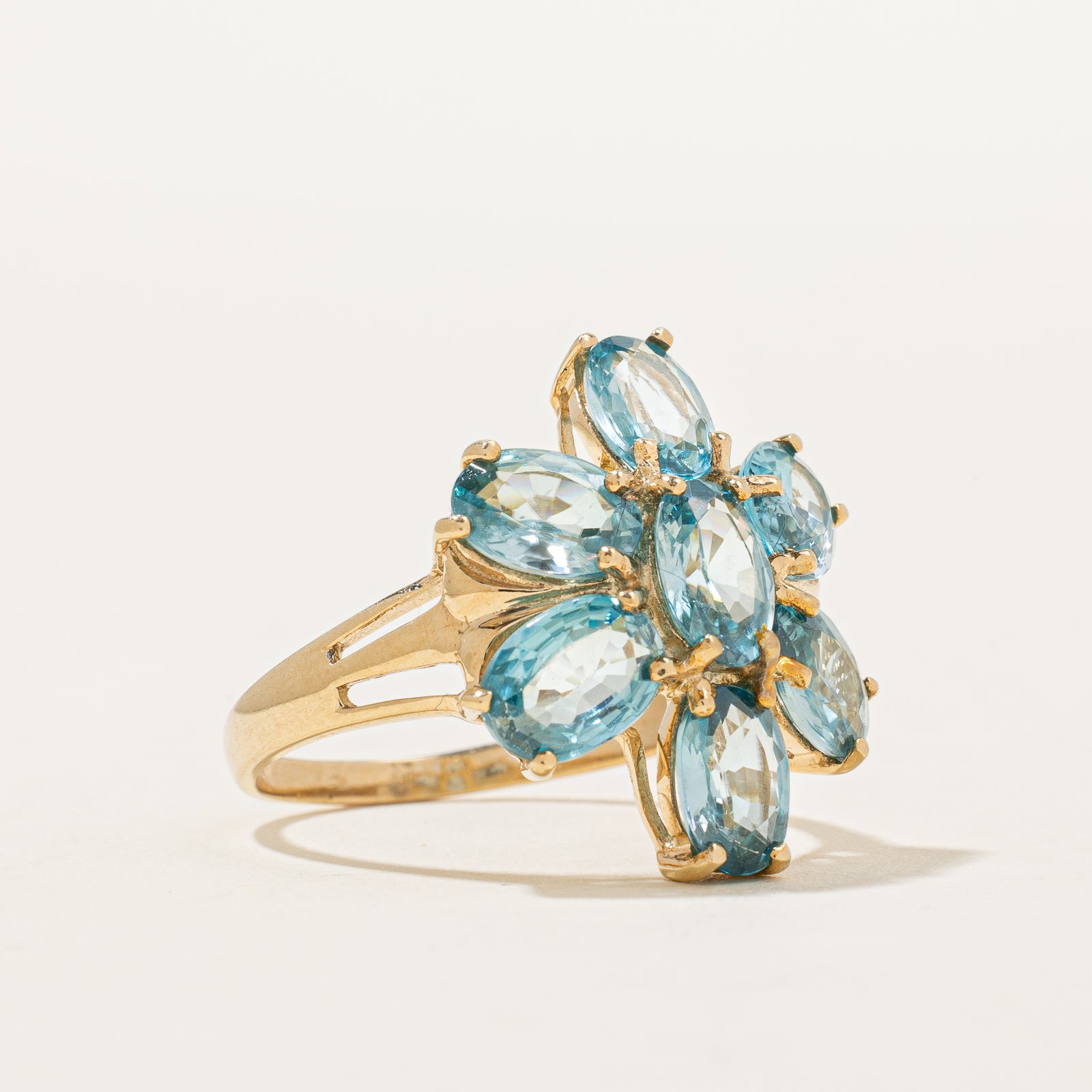 Blue Zircon Flower Cocktail Ring for Women | 7.70 Carat Total Weight | Size 8.75 | Vintage Inspired Statement Jewelry for Parties, Weddings & Special Occasions