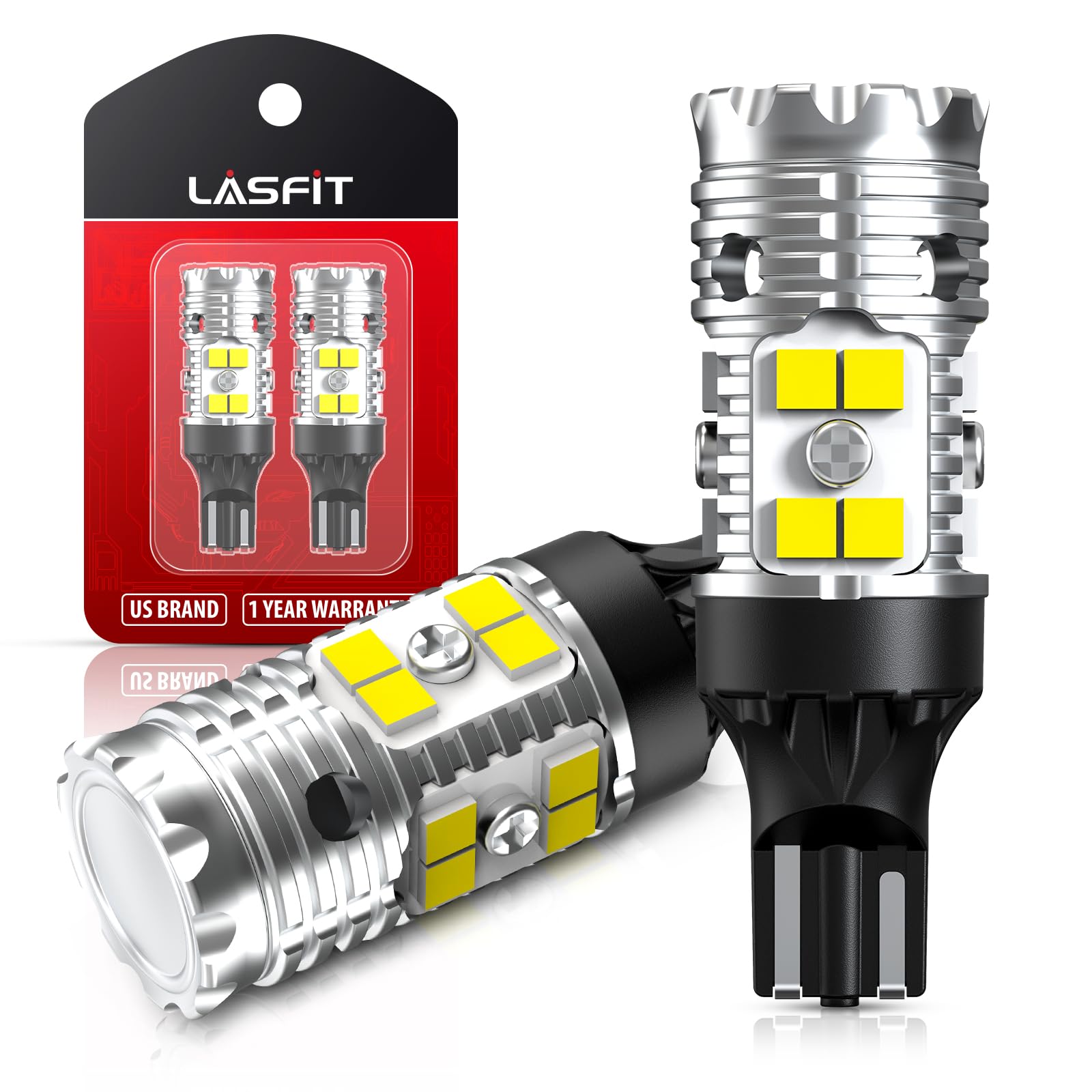 LASFIT 921 LED Bulb Reverse Lights - CANBUS Error Free 6000K Xenon White - Compatible with 912 T15 W16W 906 904 916 - Perfect for Car Back Up & Reversing Safety (Pack of 2) - Ideal for Night Driving & Parking Assistance