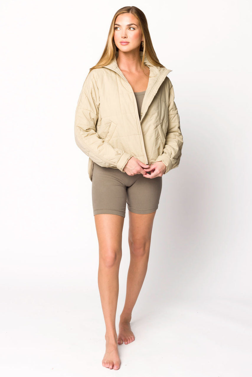 Layla Puffer Jacket Women's Lightweight Warm Winter Coat in Bone Color - Perfect for Outdoor Activities, Travel & Cold Weather Fashion