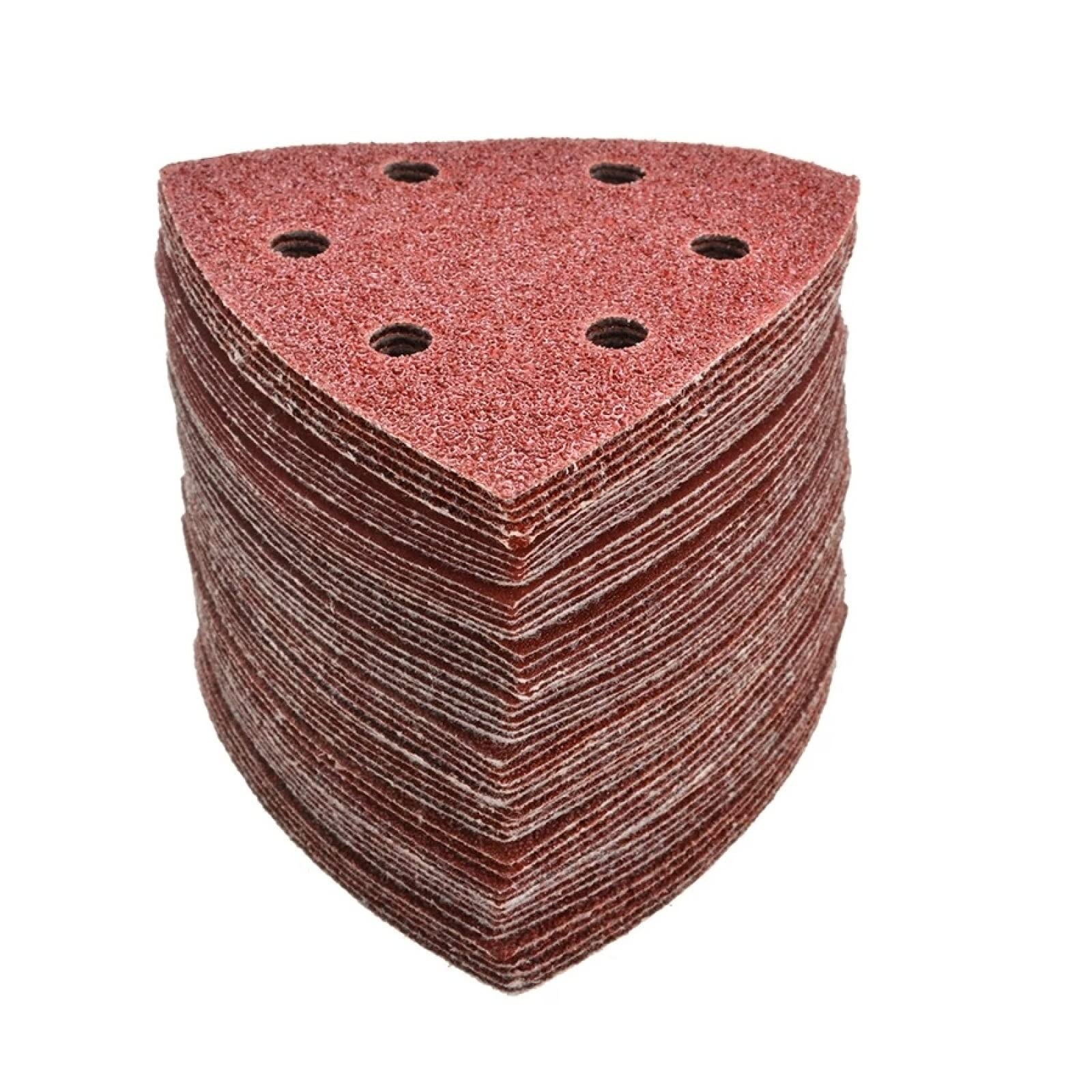 100pcs 240 Grit Triangular Sanding Discs with 6 Holes - Hook and Loop Sandpaper for Wood, Metal & Auto Polishing - Perfect for DIY Projects, Furniture Refinishing & Surface Preparation
