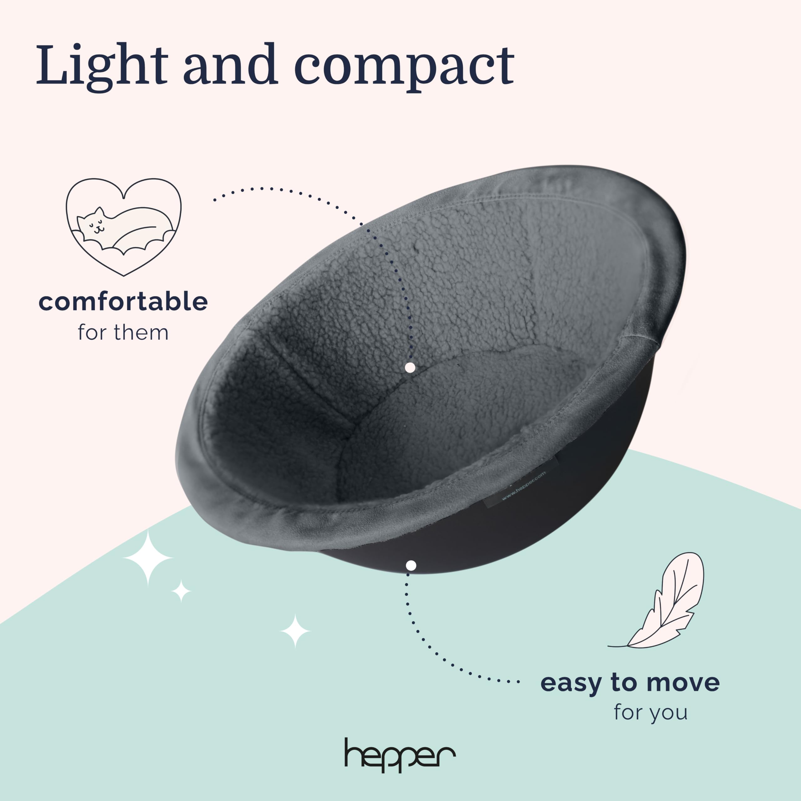 Hepper Cat Nest - Washable Round Cat Bed with Removable Fluffy Fleece Liner - Cozy & Calming Donut Bed for Indoor Cats - Grey Pet Warming Bed for Desk, Sofa or Bedroom Use