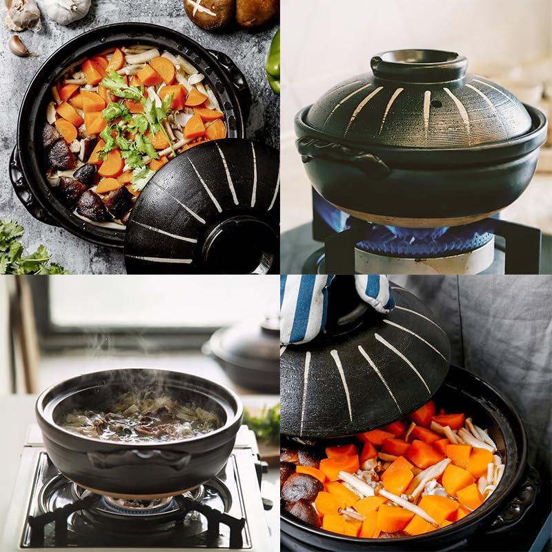 Authentic Japanese Donabe Clay Pot - Traditional Earthenware Casserole for Shabu Shabu, Sukiyaki & Hot Pot Cooking | Ceramic Soup Pot & Stock Pot for Japanese Cuisine | Perfect for Home Dining & Restaurant Use