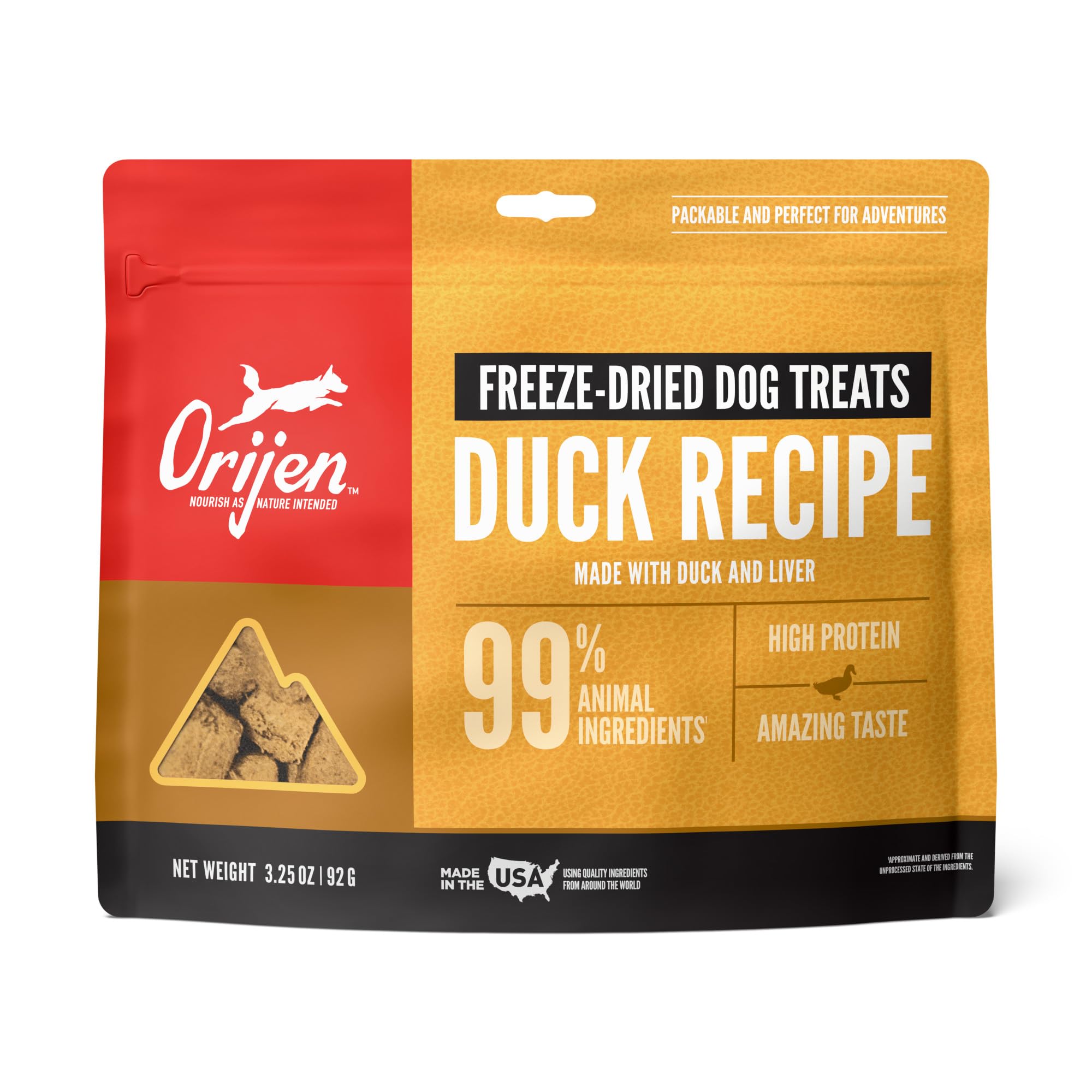ORIJEN Freeze Dried Duck Recipe Dog Treats - Grain Free, High Protein, 3.25oz - Perfect for Training, Rewards & Dental Health