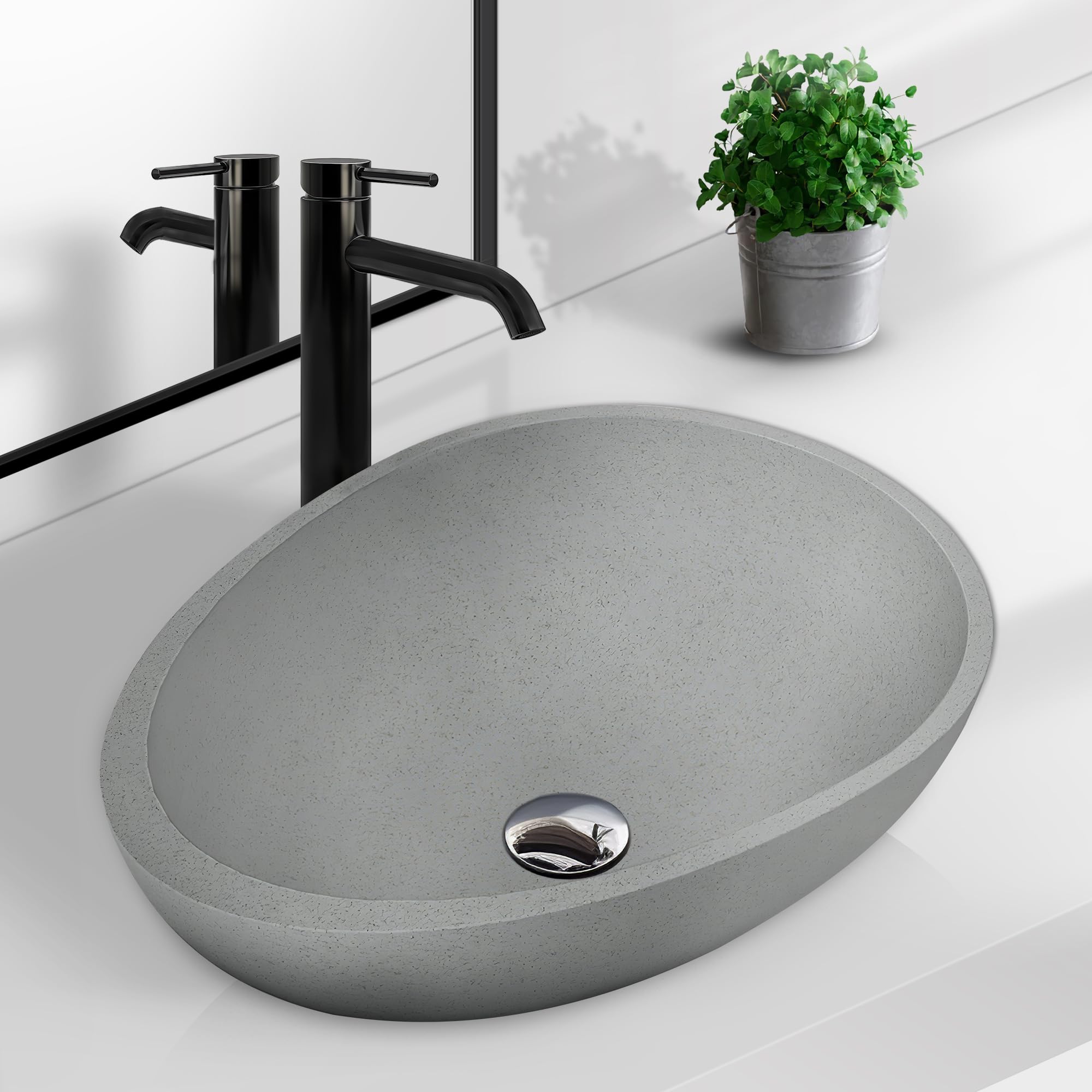 Dolonm Grey Concrete Vessel Sink for Bathroom - 21