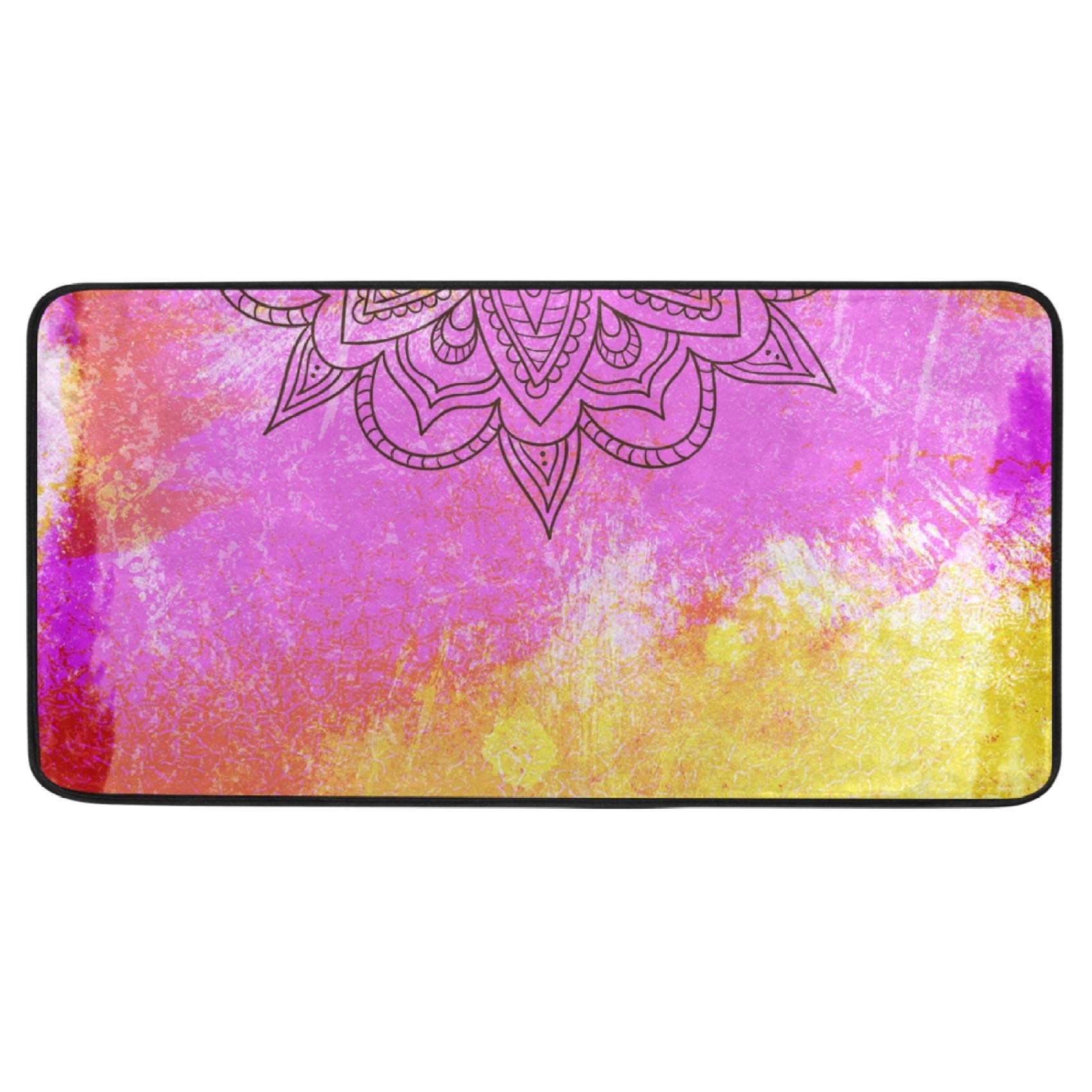ALAZA Anti-Fatigue Kitchen Mat - Non-Slip Standing Mat for Kitchen, Office & Sink Area - Soft Mandala Design Rug in Pink, Orange & Yellow - 39
