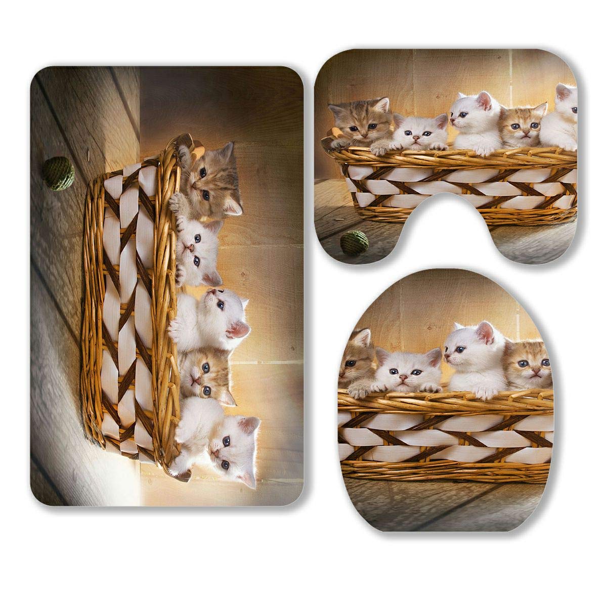 ABPHQTO British Shorthair Cat Bathroom Rug Set - 3 Piece Non-Slip Bath Mat, Contour Mat & Toilet Lid Cover for Cozy Home Decor | Perfect for Bathroom, Laundry Room & Pet Lovers