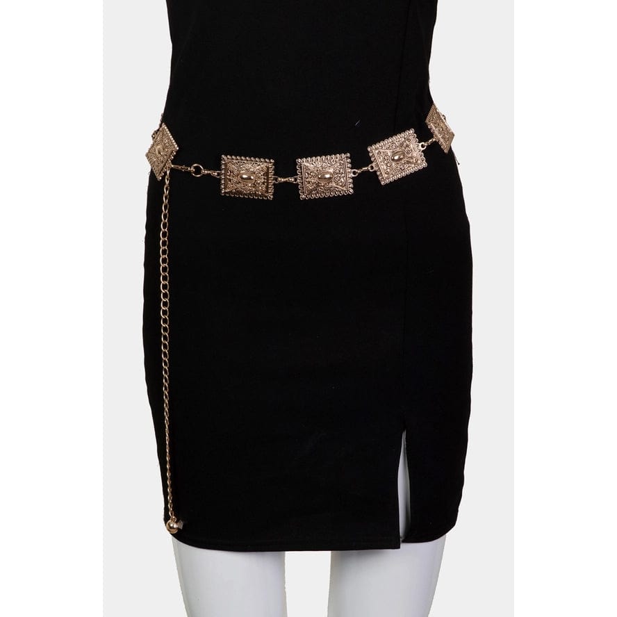 Elegant Gold Rectangle Chain Belt for Women - Fashionable Waist Accessory for Dresses, Jeans & Formal Outfits