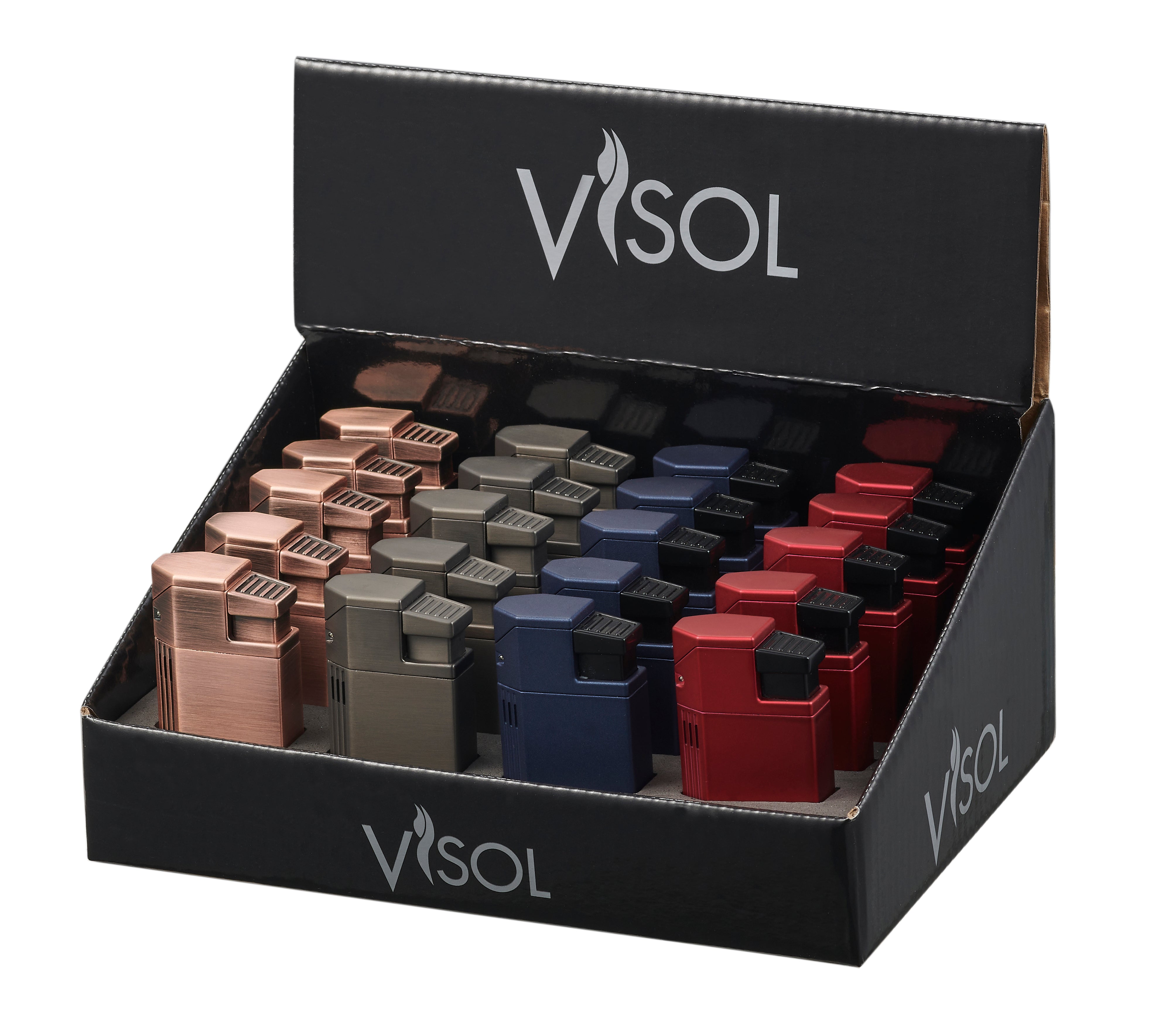 Visol Evans 4-Color Pack of 20 Refillable Butane Cigar Lighters - Perfect for Smoking, Gifting & Outdoor Use (Camping, BBQ, Travel)