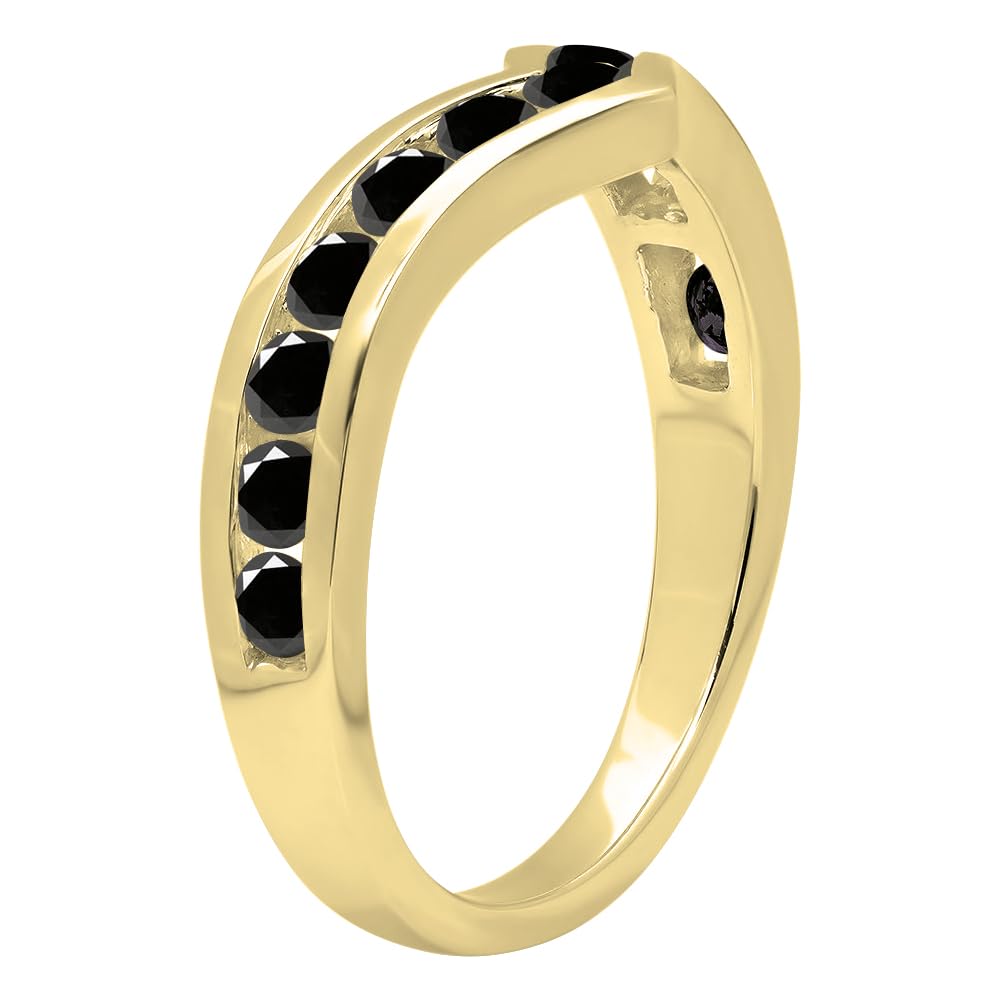 14K Gold Black Diamond Chevron Band for Her - Anniversary & Stackable Jewelry Gift