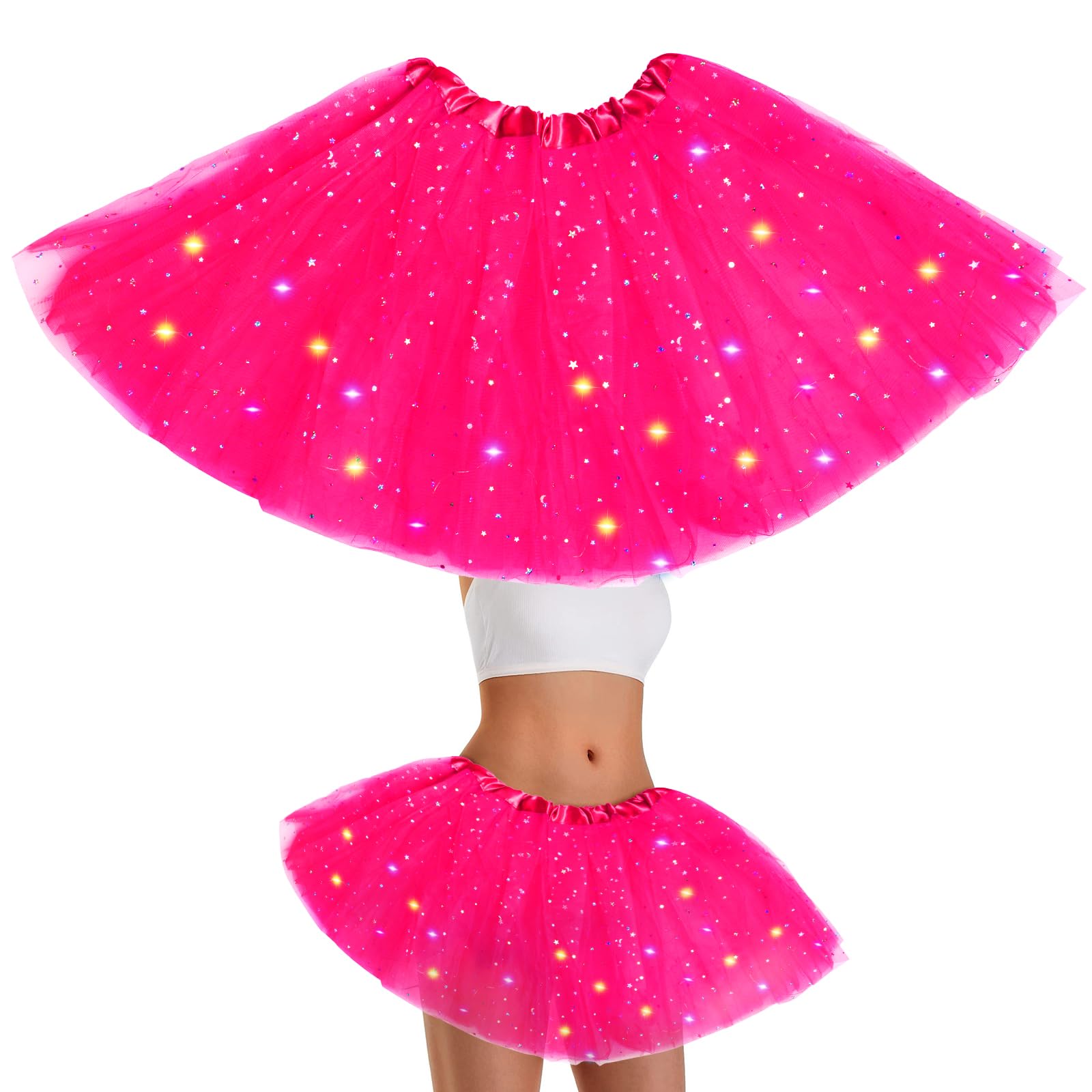 Glow in the Dark LED Tutu Skirt for Women - Sparkling Tulle Dance Skirt with Lights - Perfect for Raves, Dance Performances, Halloween & Cosplay Costumes