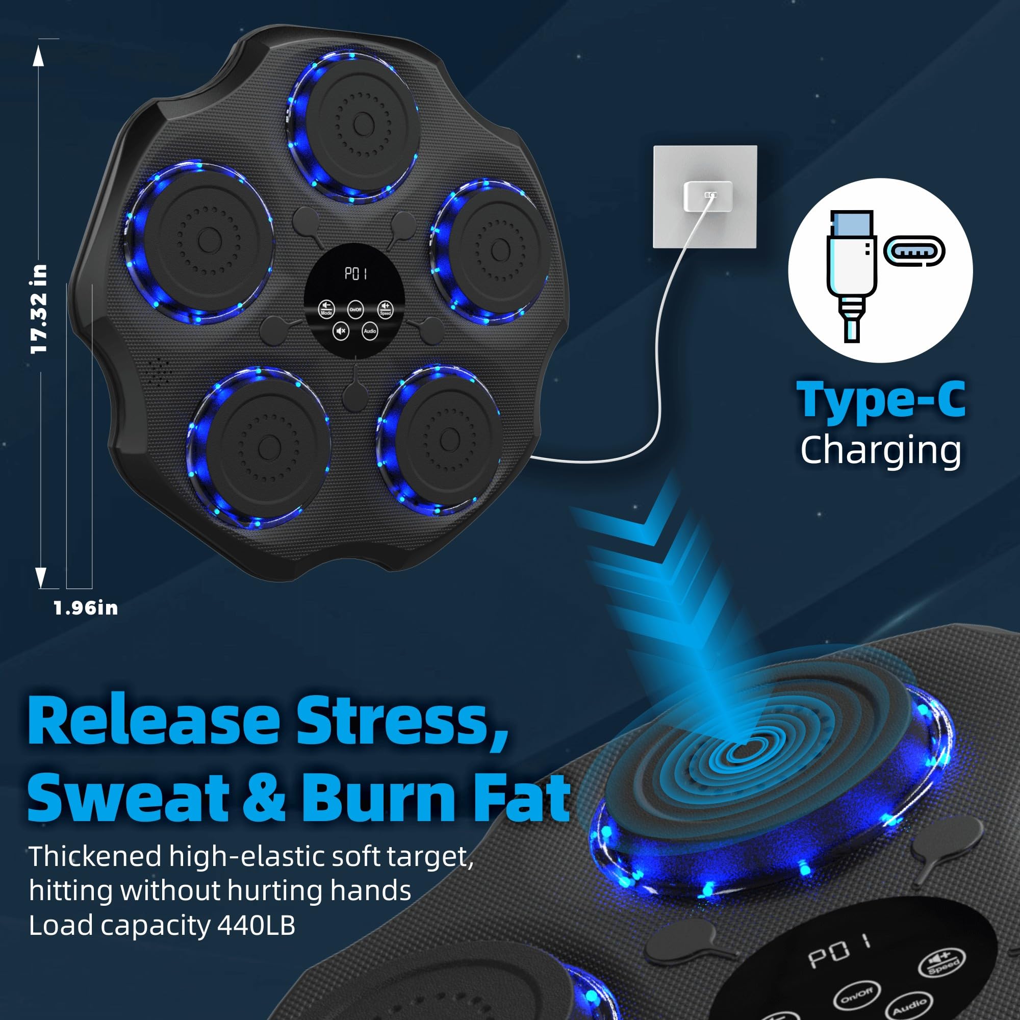 2025 Smart Bluetooth Music Boxing Machine for Adults & Kids - Interactive Punching Bag with Gloves, Large Wall Mounted Electronic Punching Pad - Perfect for Home Gym, Office Workout & Stress Relief