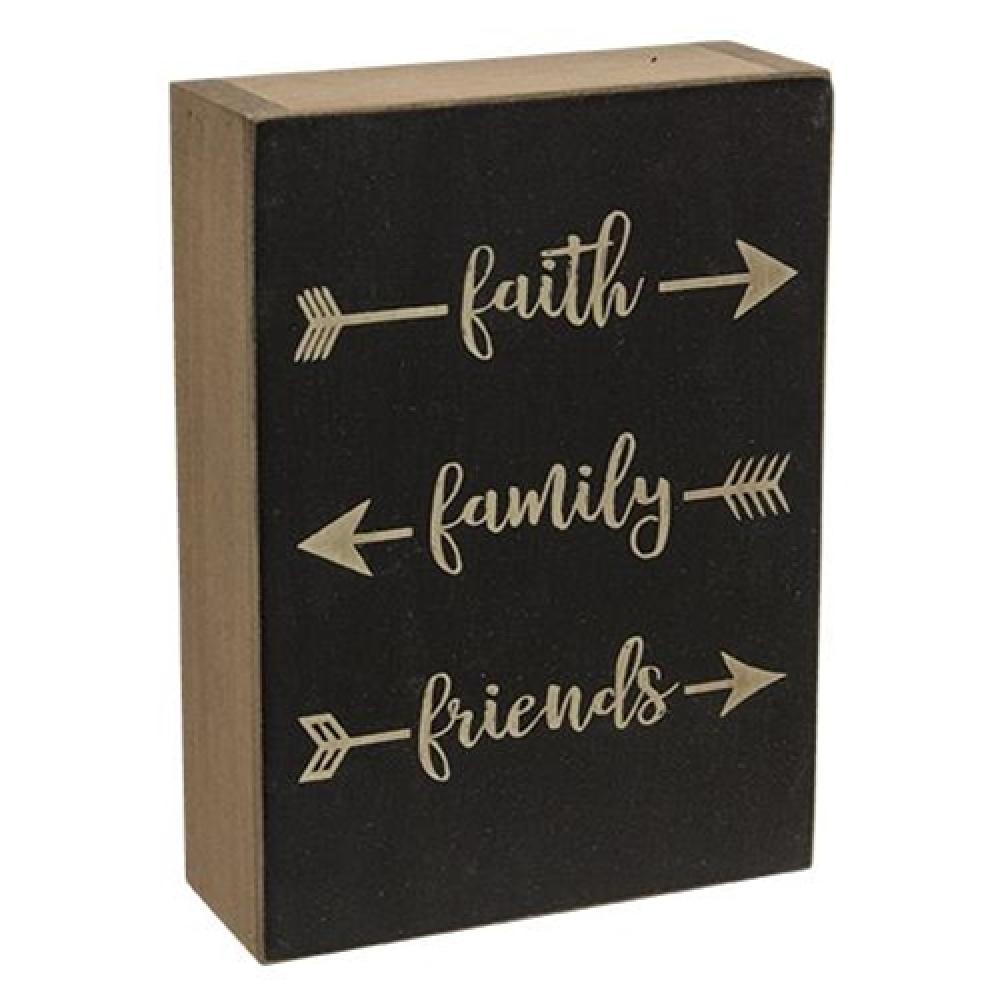Faith Family Friends Wooden Box Sign - Inspirational Home Decor for Wall, Shelf & Gift Giving - Perfect for Living Room, Bedroom & Housewarming