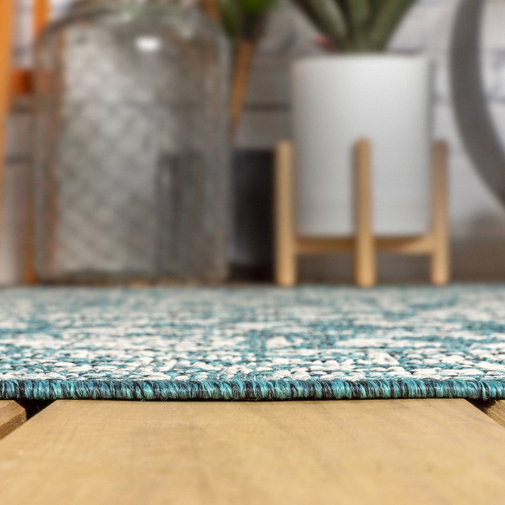 Bohemian Textured Weave Floral Area Rug - Indoor/Outdoor Use for Living Room, Bedroom, Patio & Deck Decor