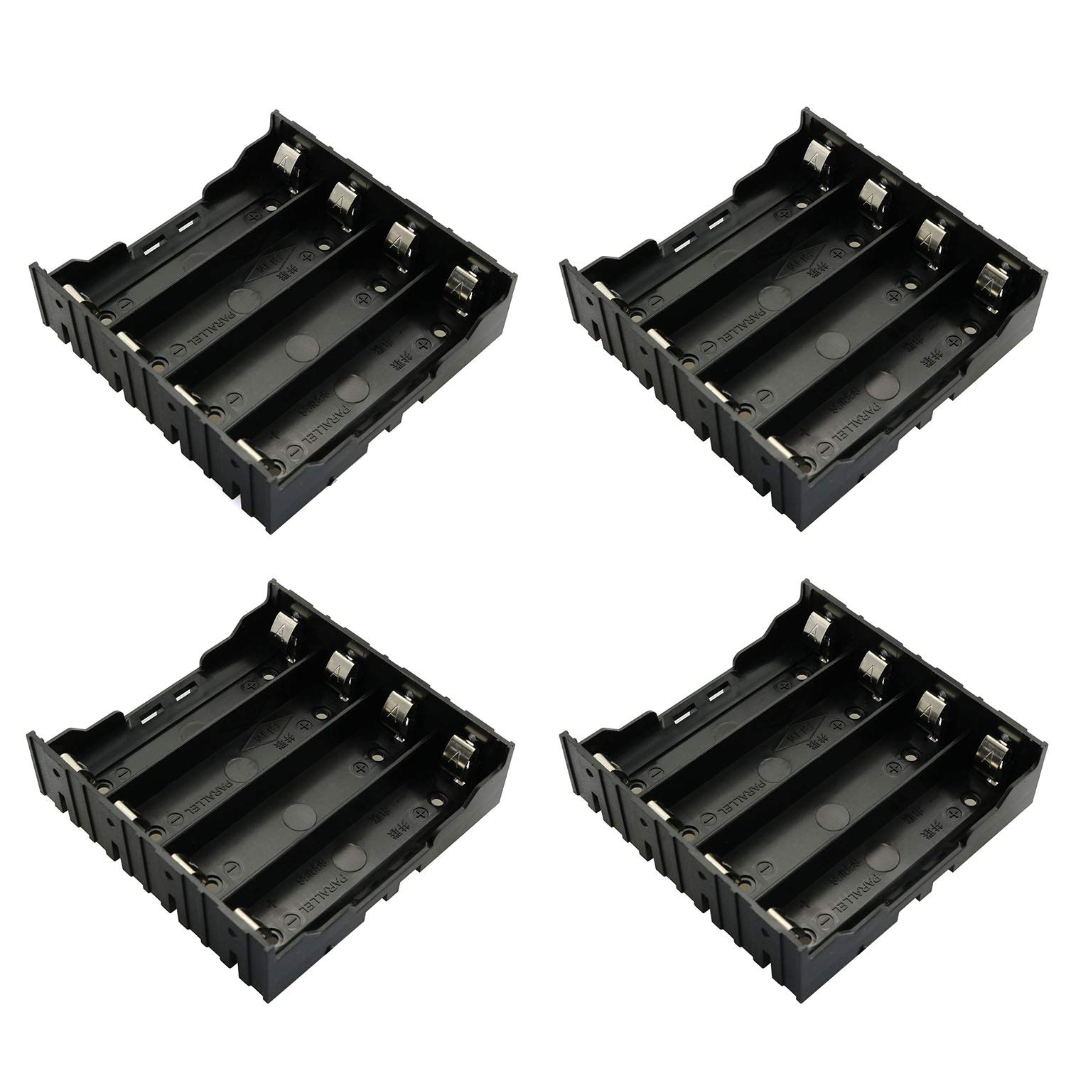 4-Pack 18650 Battery Holder - 4 Slots x 3.7V Plastic Storage Case with Pins for DIY Electronics, Flashlights, and Power Tools (Ideal for Battery Organization & Replacement)