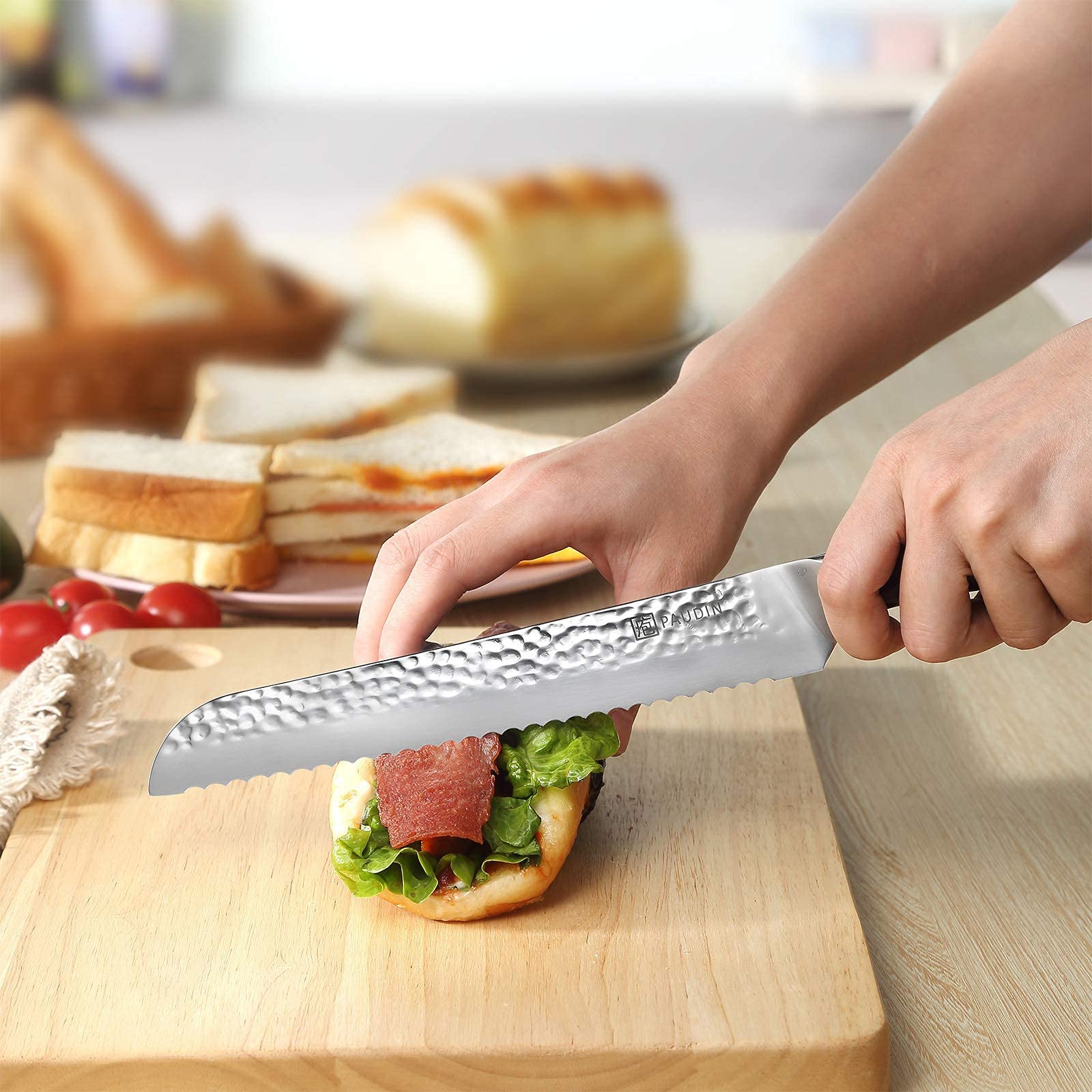 PAUDIN 8-Inch Serrated Bread Knife - High Carbon Stainless Steel Blade with Full Tang ABS Handle - Perfect for Slicing Homemade Bread, Cakes, and Pastries - Ideal for Bakeries, Kitchens, and Home Chefs