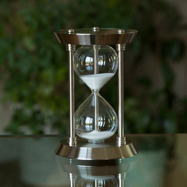 50 Minute Metal Sand Timer - Chrome or Brass Finish - Perfect for Board Games, Cooking, Meditation & Classroom Activities