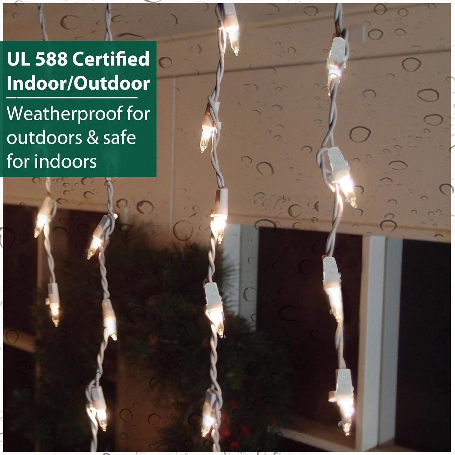 Brite Star 100-Count Stay-Straight Clear Window Icicle Christmas Lights Set - White Wire Mini LED Lights for Indoor Outdoor Holiday Decorations