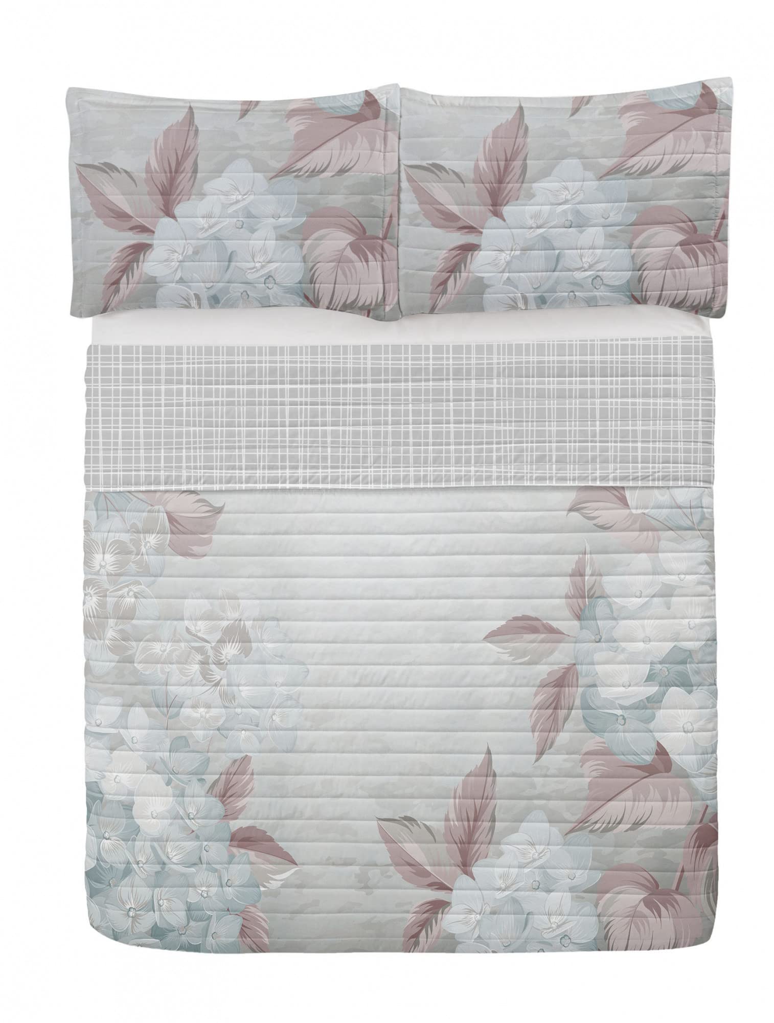 Ambesonne Floral Reversible King Size Bedspread Set - Blooming Hydrangea Flowers & Leaves Vintage Print Microfiber Bedding with Pillow Shams | Spring Nature Theme in Pale Mint Green | Perfect for Master Bedroom, Guest Room & Boho Home Decor