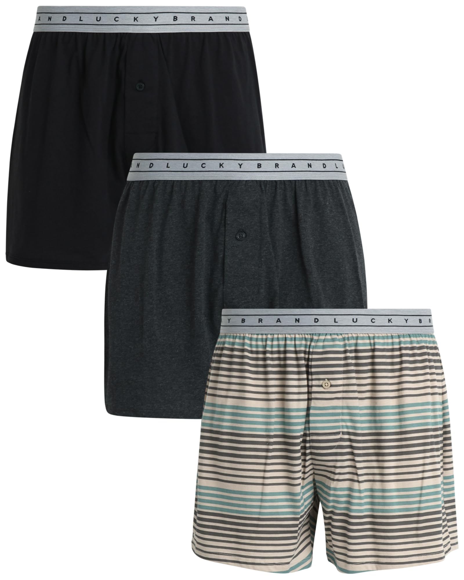 Lucky Brand Men's Boxer Shorts 3-Pack - Soft Knit Cotton Underwear with Functional Fly - Breathable & Comfortable Classic Boxers for Men (S-XXL) - Perfect for Everyday Wear, Workout & Lounging