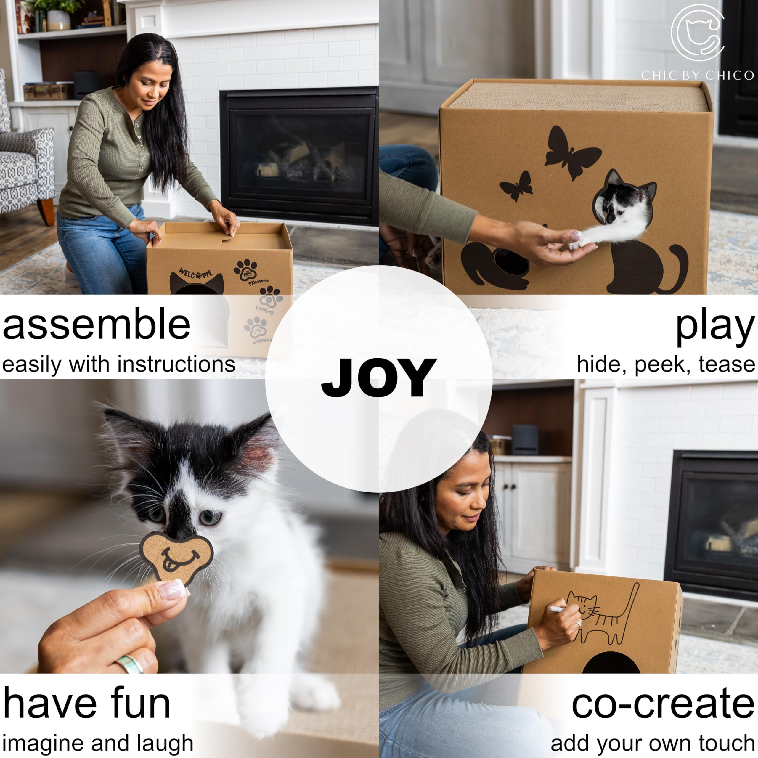 Premium Two-Level Cardboard Cat House with Scratching Pads & Catnip - Large Durable Cat Scratcher Lounge for Multiple Pets - 17.5