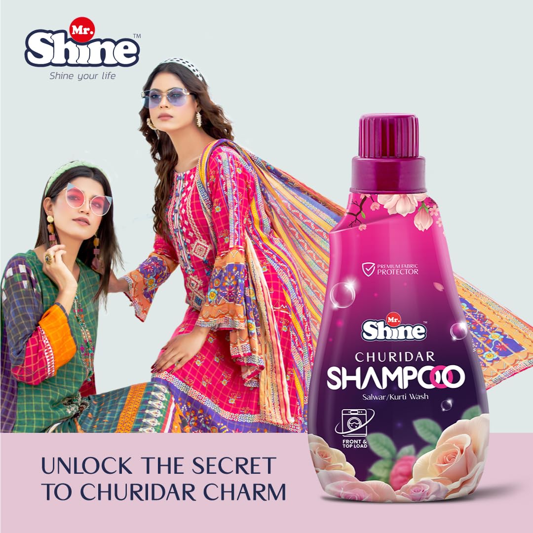Mr Shine Churidar Shampoo 500ml - Professional Laundry Detergent for Color & Fabric Care with Fragrance (Pack of 2) | Gentle Wash for Delicate Clothes, Sarees & Ethnic Wear at Home or Laundry Business
