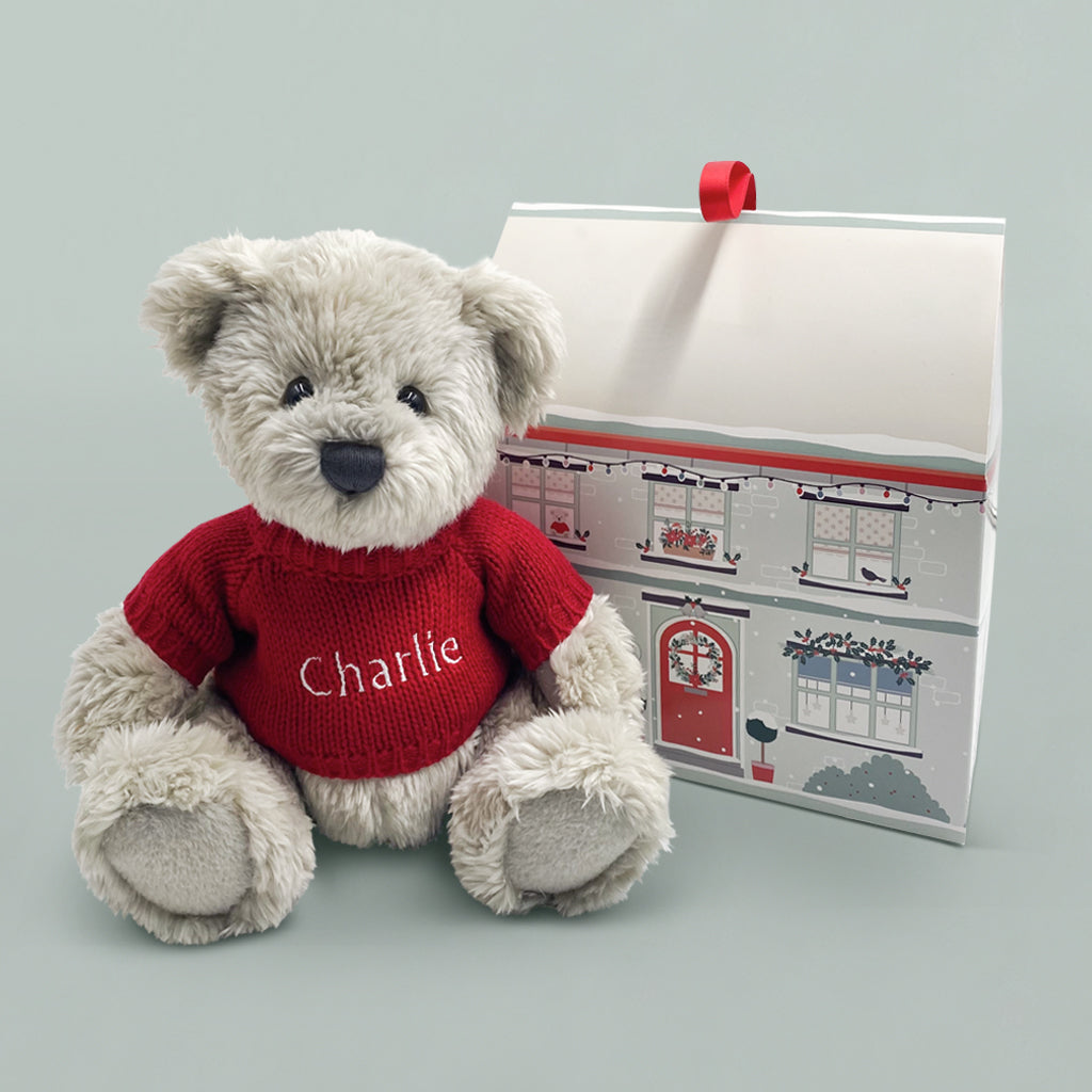 Personalized Christmas Berkeley Bear Plush Toy with Gift Box - Red Holiday Gift for Kids, Adults - Perfect for Stocking Stuffers, Secret Santa & Festive Decorations