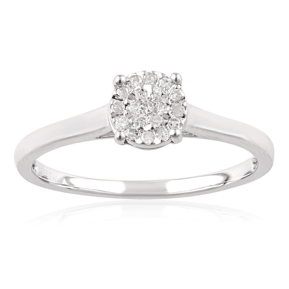 1 Carat Look Diamond Ring - 0.10 Carat Total Weight with 19 Brilliant Cut Diamonds in Sterling Silver 925 - Elegant Engagement, Wedding, Anniversary Gift for Her
