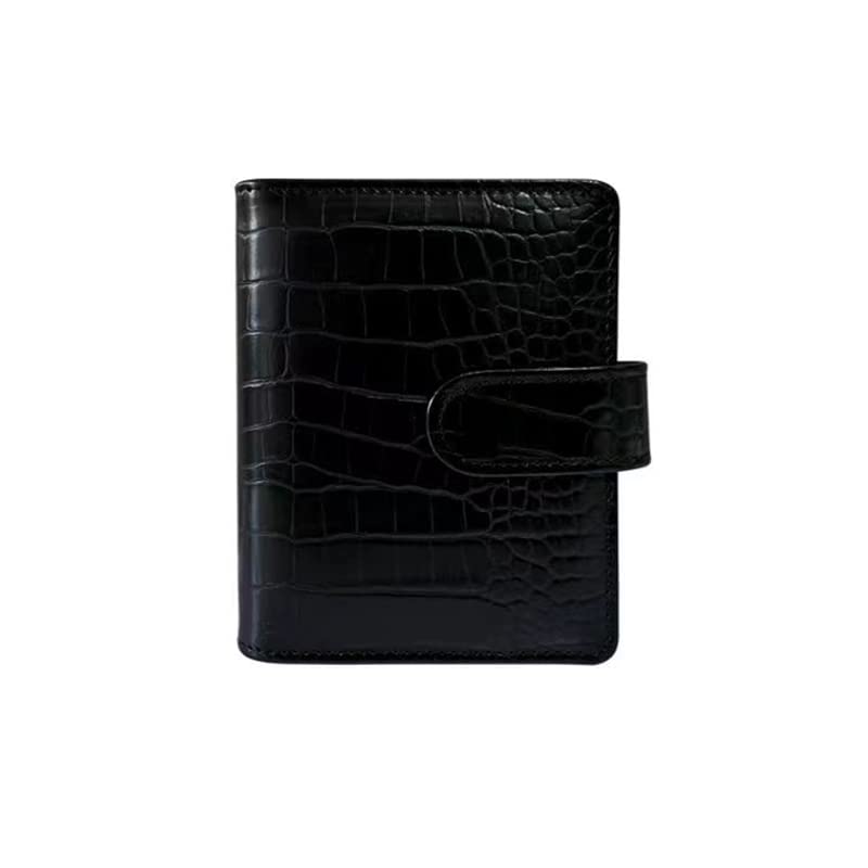 A7 Crocodile Budget Binder Cover - 6-Ring Mini Binder Wallet for Cash & Receipts, Hidden Snap Buckle Planner Organizer (Black) - Perfect for Travel, Office & Personal Finance Management