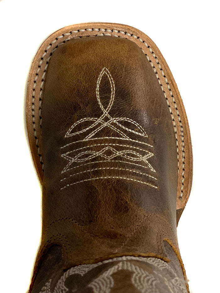 Old West BSC1979 BSY1979 Kids Square Toe Western Boots - Brown Leather Cowboy Boots for Boys & Girls | Perfect for Rodeo, Country Dance & Western Style Outfits