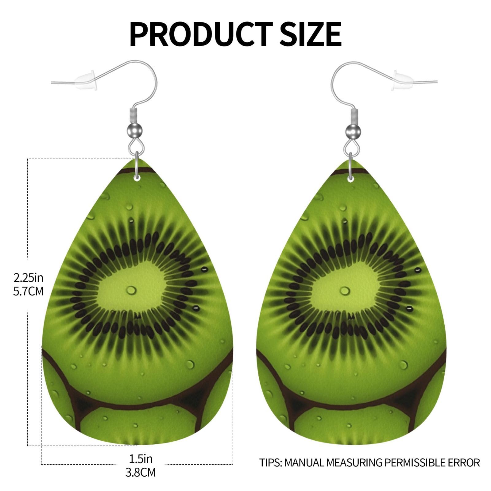 Fashionable Kiwi Slice Teardrop Dangle Earrings for Women - Genuine Leather Valentine's Day & Anniversary Jewelry Gift - Perfect for Date Nights, Parties & Special Occasions