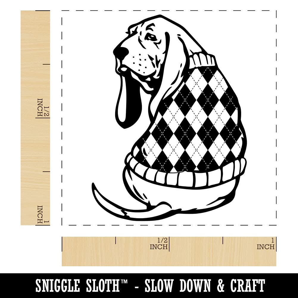 Basset Hound Dog in Argyle Sweater Self-Inking Rubber Stamp - 1 Inch Small Stamp with Black Ink - Perfect for Scrapbooking, Card Making & DIY Crafts