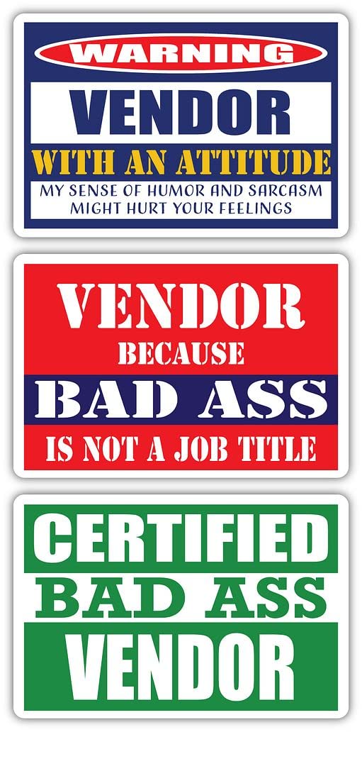 Certified Bad Ass Vendor Stickers (Pack of 3) | Funny Job Career Gift Ideas | Durable 3M Vinyl Decals for Laptops, Hard Hats & Windows | Perfect for Office Humor, Work Gifts & Personalizing Work Gear