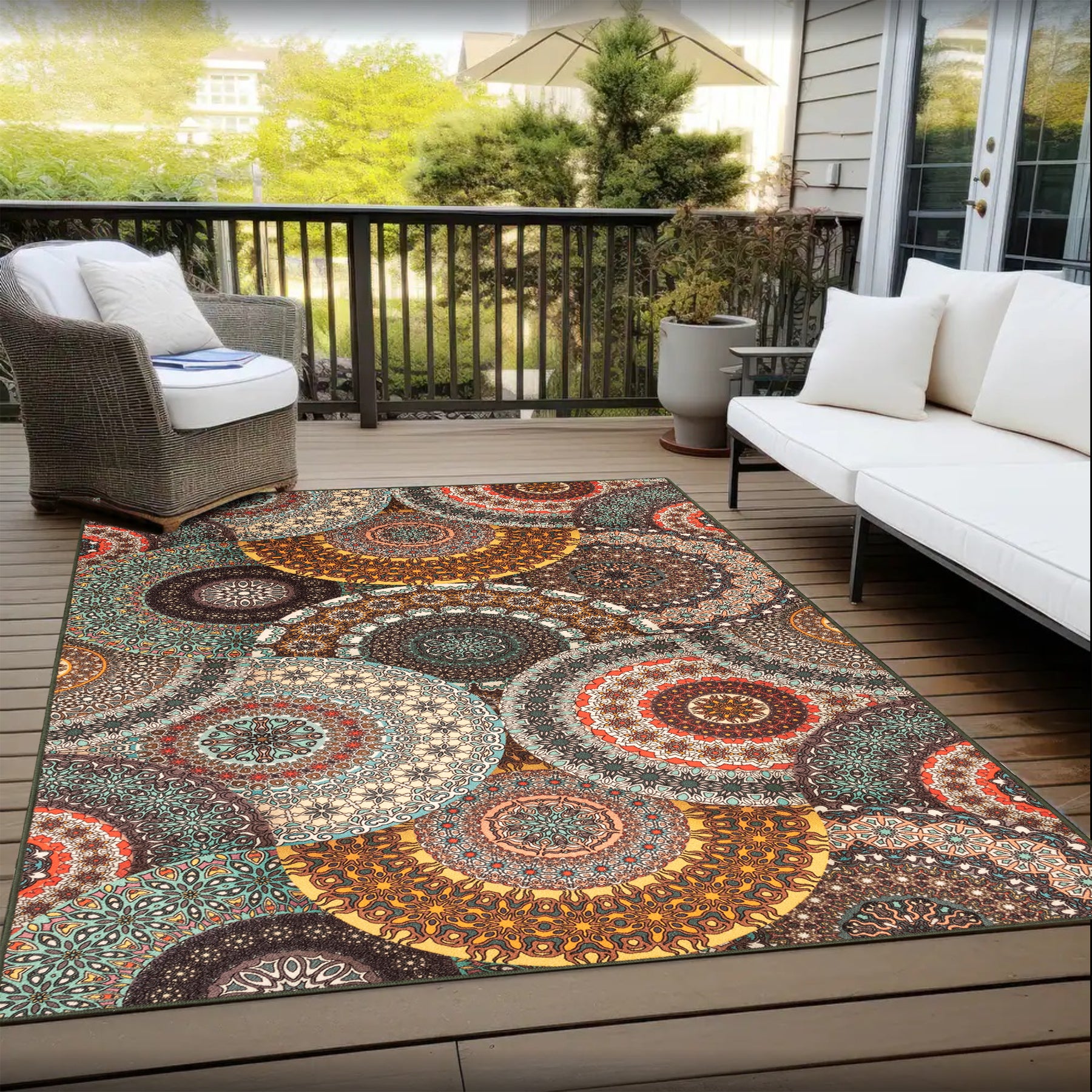 Evaline Bohemian Medallion Non-Slip Indoor/Outdoor Area Rug - Perfect for Living Room, Bedroom, Patio & Deck Decor