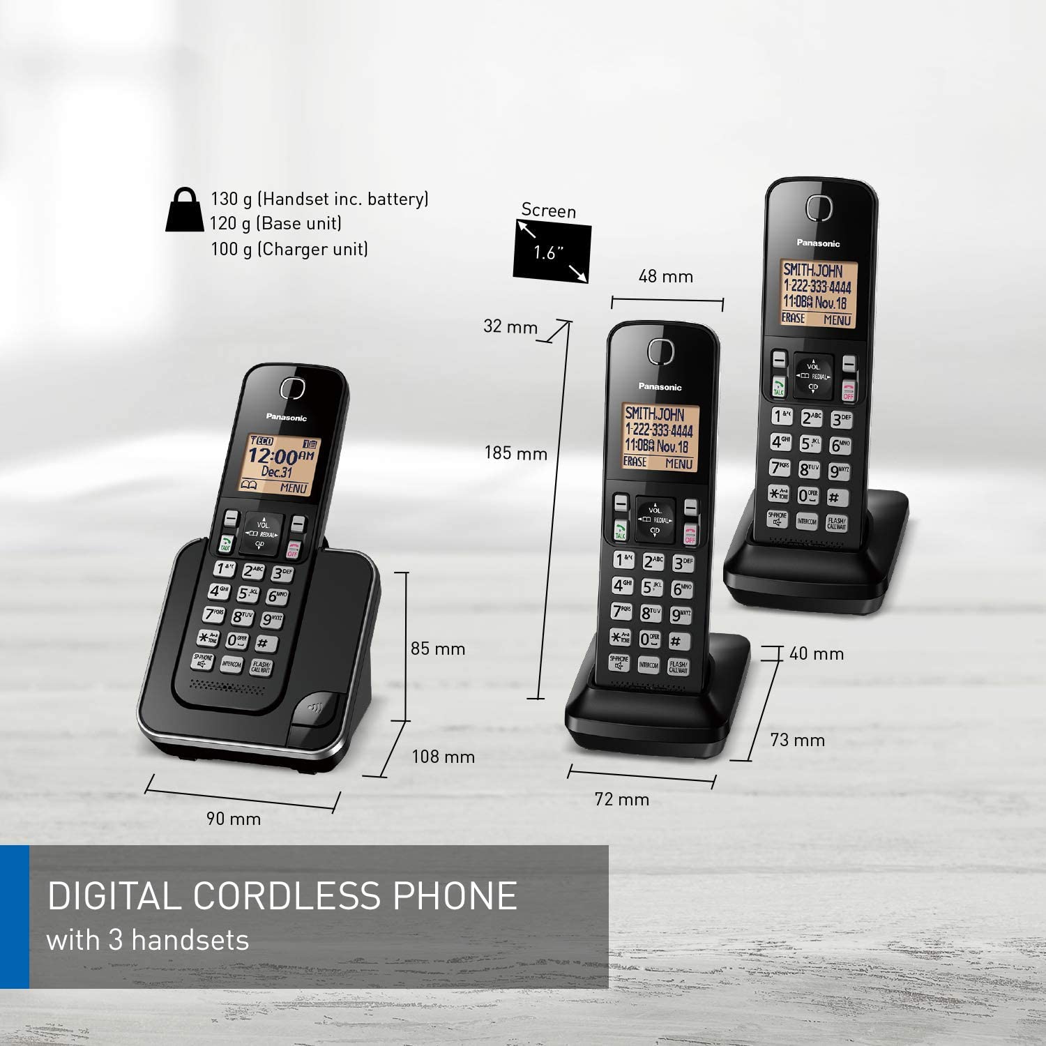 Refurbished PANASONIC KX-TGC383C 3-Handset Cordless Phone with Home Essentials Warranty - Perfect for Home & Office Communication