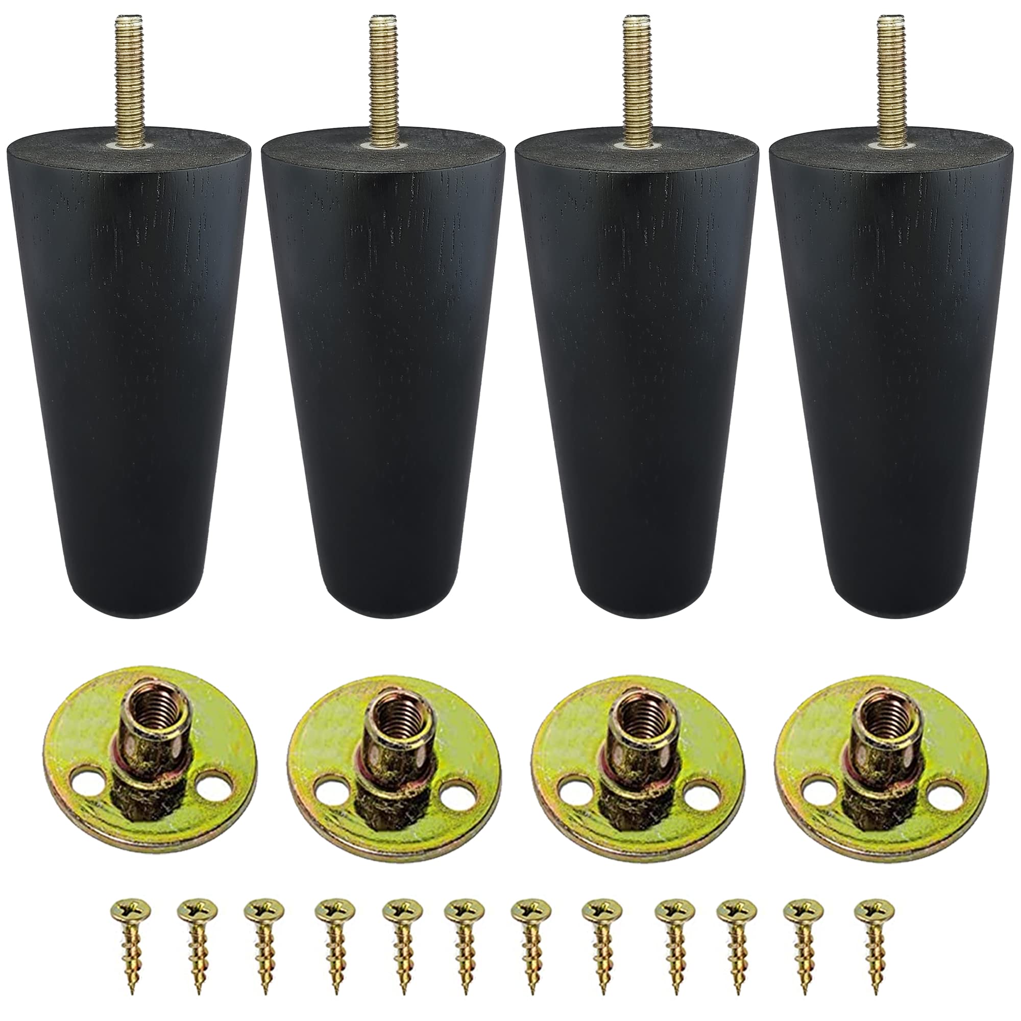 4-Pack 5 Inch Round Espresso Tapered Wood Furniture Legs - Replacement Feet for Sofa, Couch, Chair, Ottoman, Stool, Coffee Table & Bed - Perfect for DIY Furniture Projects & Home Decor Upgrades