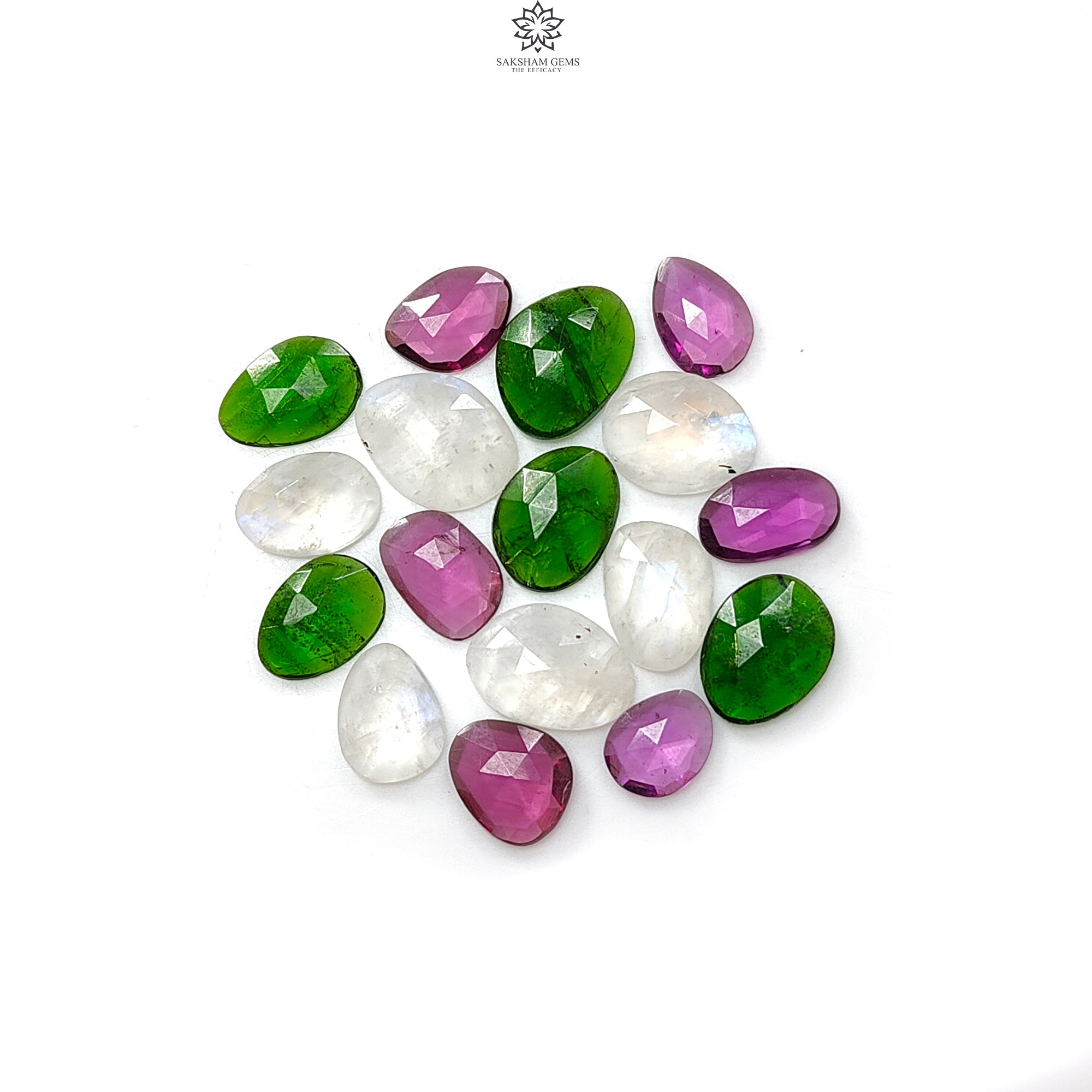 Natural Untreated Rose Cut Gemstone Slices - Garnet, Chrome Diopside, Moonstone, Tanzanite, Morganite & Aquamarine | Fancy Shape Faceted Lots for Jewelry Making, Wire Wrapping & Crystal Healing