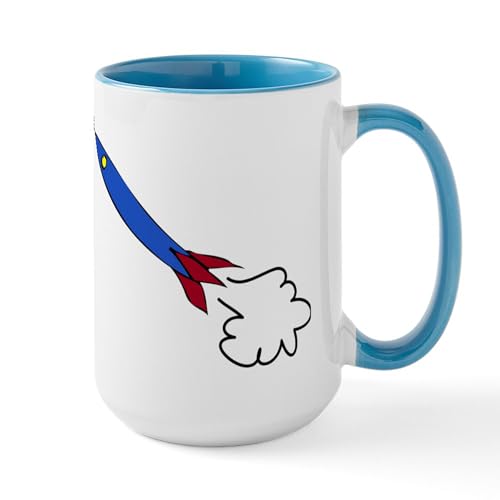 White/Blue Inside - Rocket Ship Large Mug